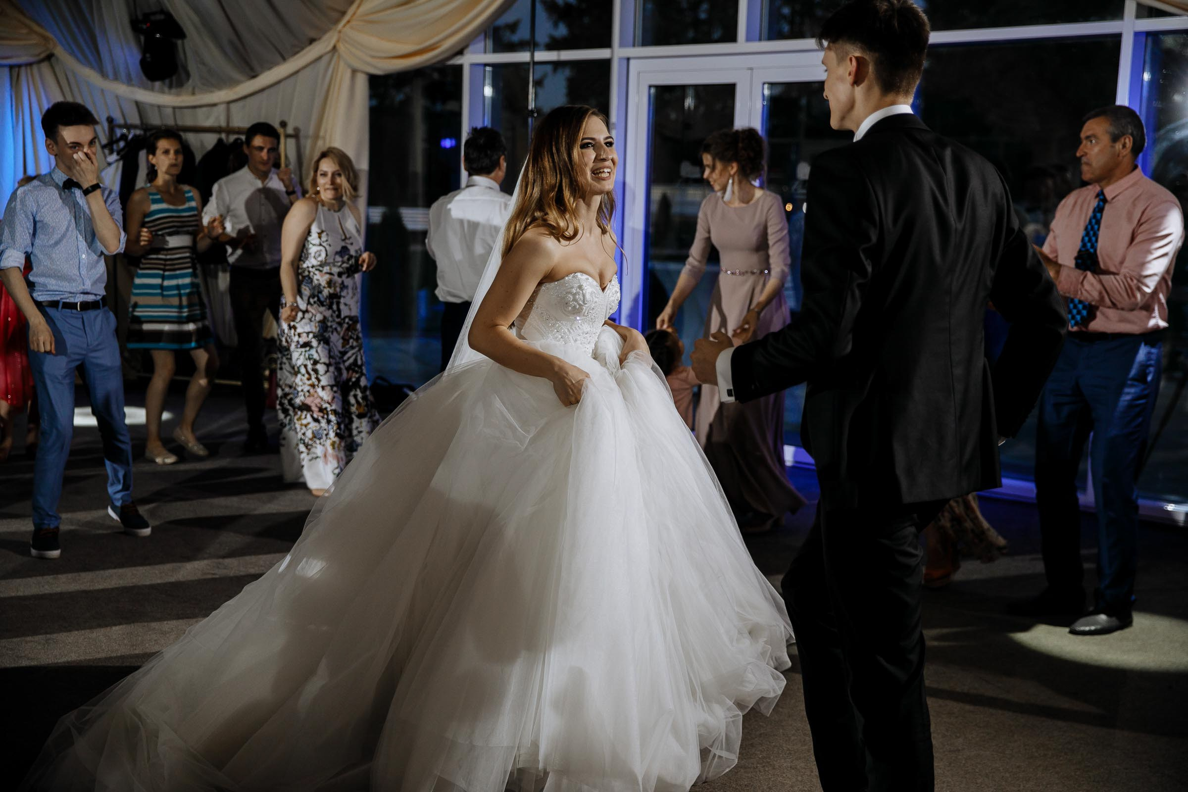 Couple’s dance floor moment, by Tanya Bodgan, Plymouth wedding photography.