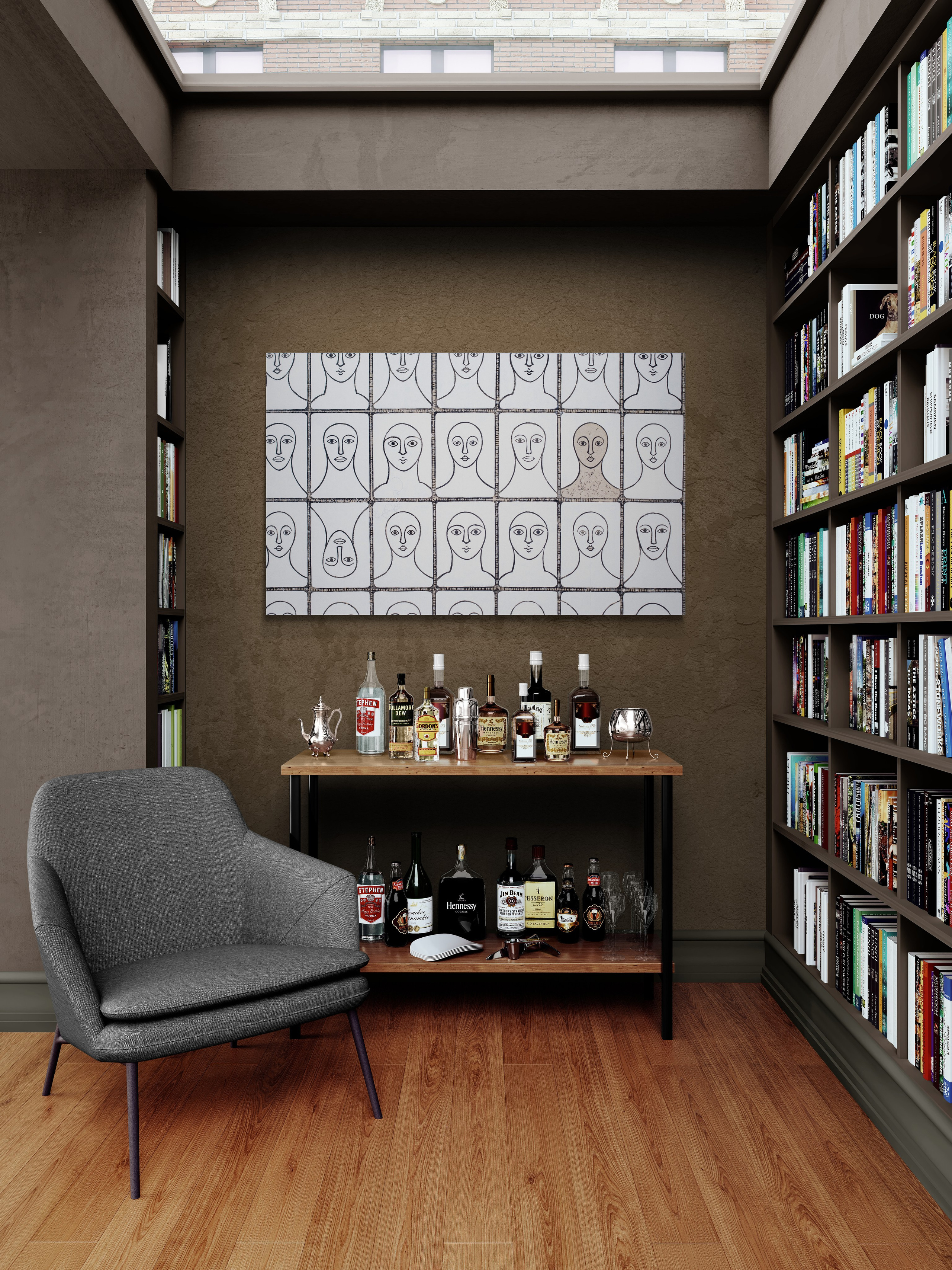 «Volti» Tecnica mista. Stampa su tela, ricamo su tela, olio su tela 90×144 cm. Nadia Kuprina. Artist