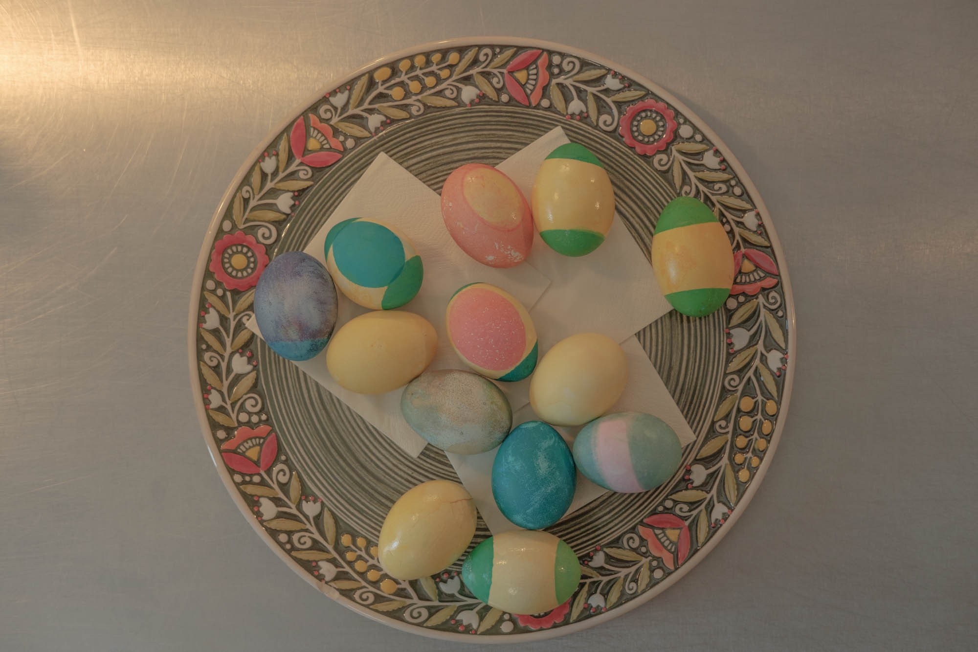 Easter eggs, which are painted by Lilia and other volunteers from Ukraine at the week of Ukrainian cuisine in Hamburg, April, 2022