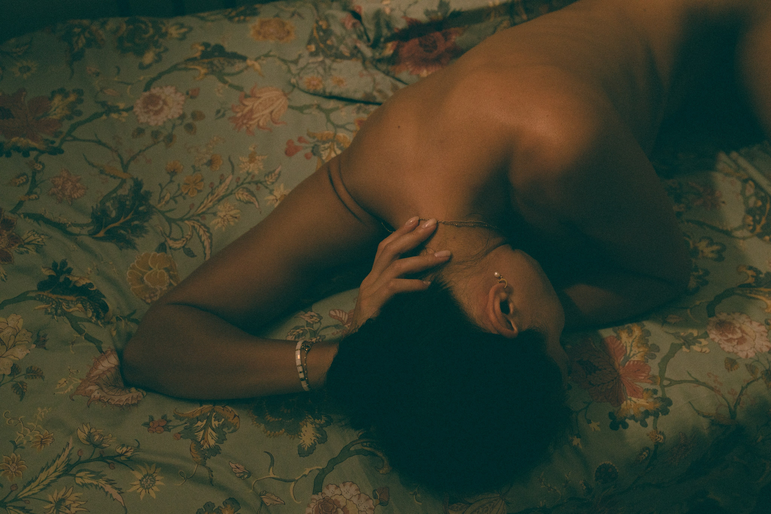 Nude photo in retro style mysterious setting France Provence city Avignon. Love stories, family and wedding photoshoots in France