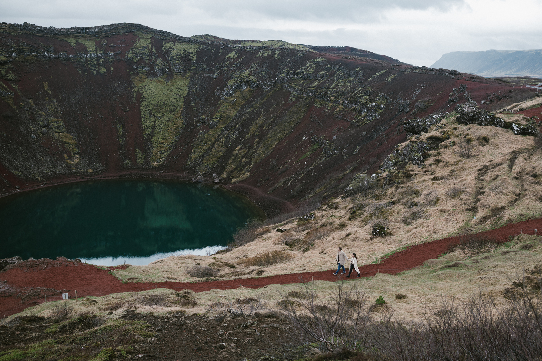 Walking volcanic path for Iceland engagement photography