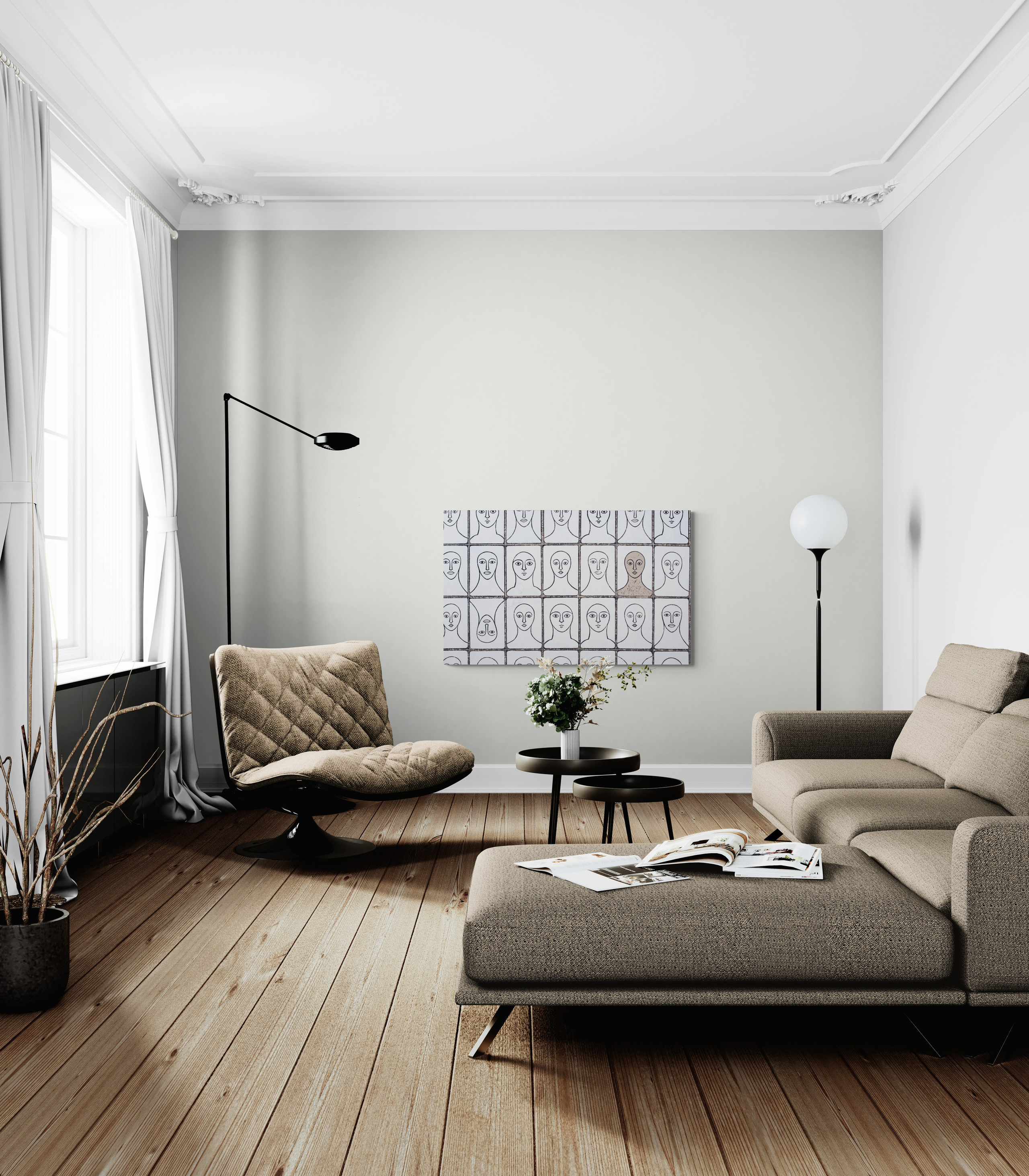 «Volti» Tecnica mista. Stampa su tela, ricamo su tela, olio su tela 90×144 cm. Nadia Kuprina. Artist