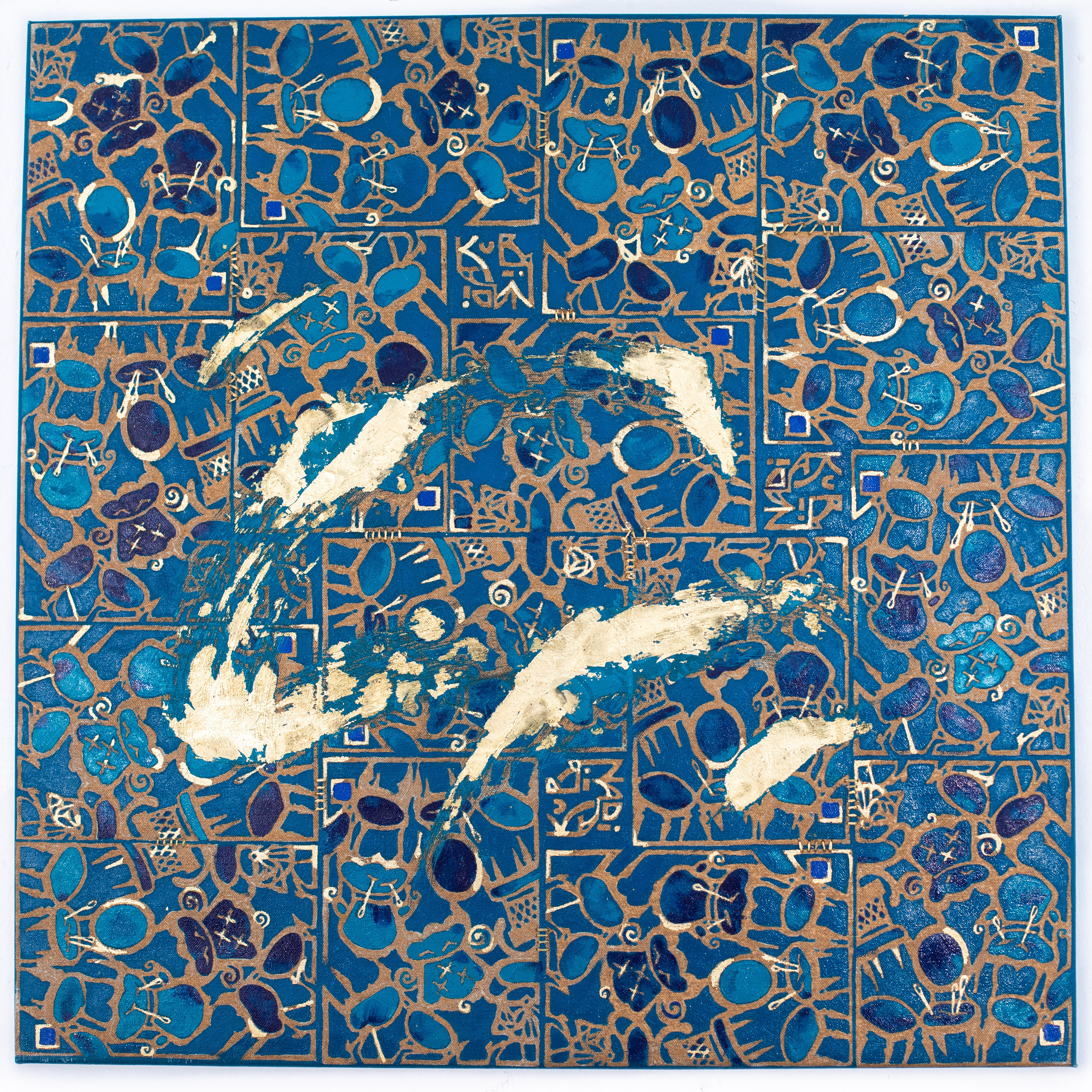 «Signore Poltrone» Tecnica mista. Stampa su tela, ricamo su tela, olio su tela 70×70 cm. Nadia Kuprina. Artist