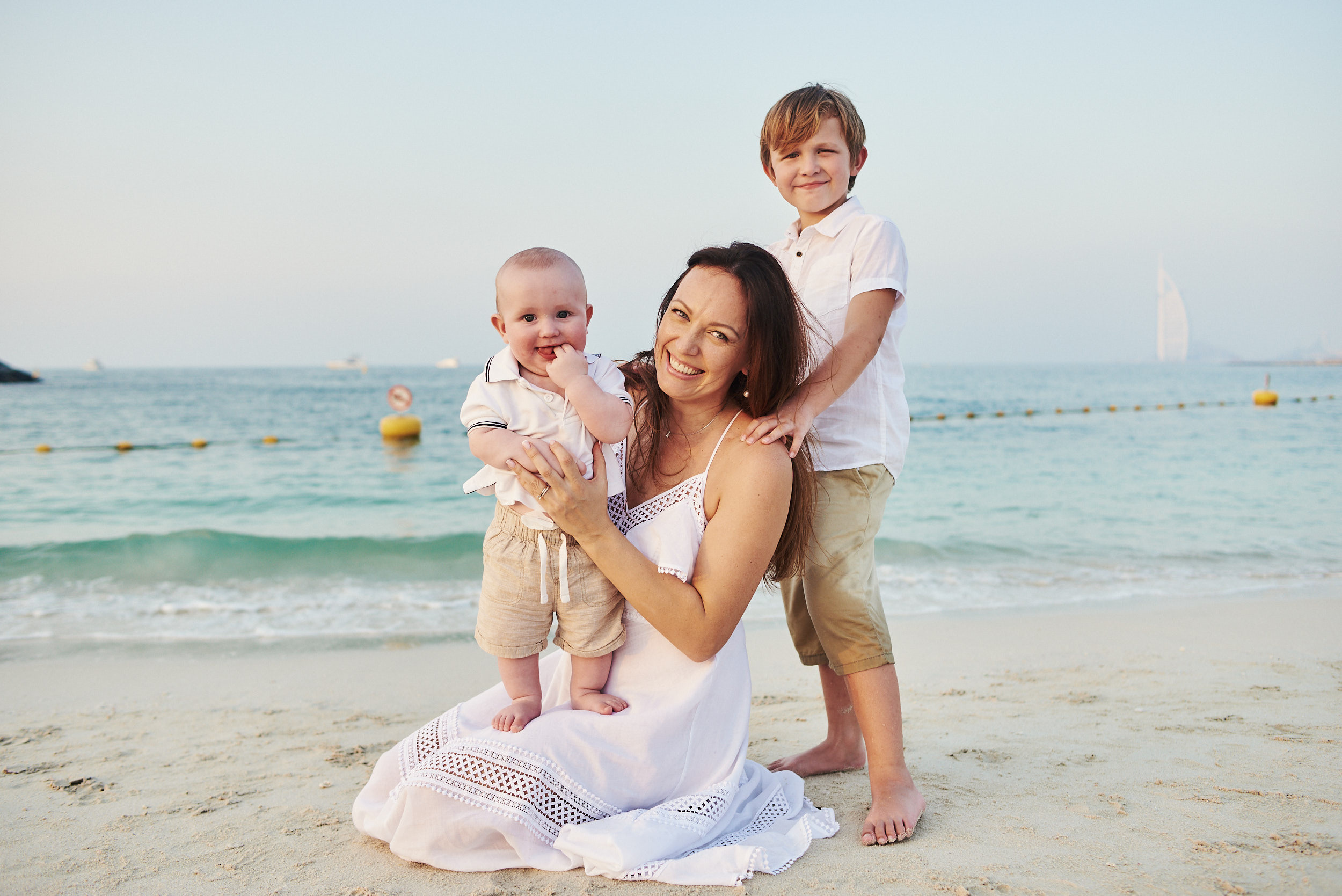 Family photo shoot on sunset at the Dubai beach