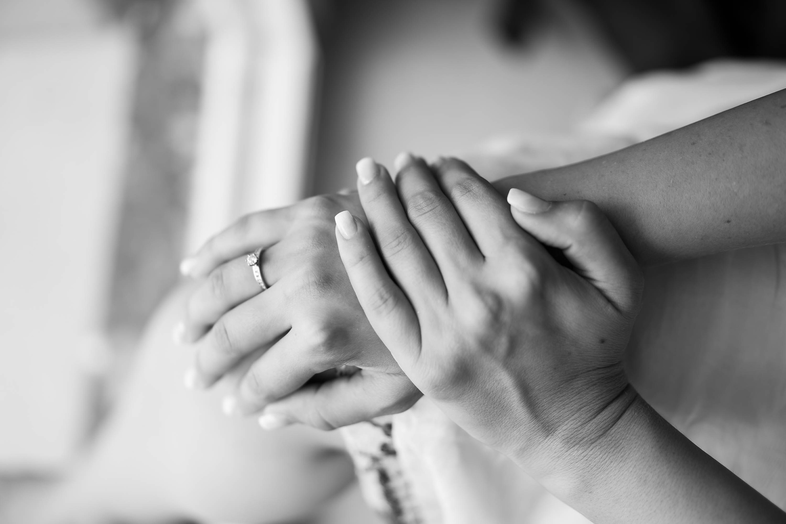 Tender moments, mum holds hands with daughter, moments before the Wedding in Mallorca