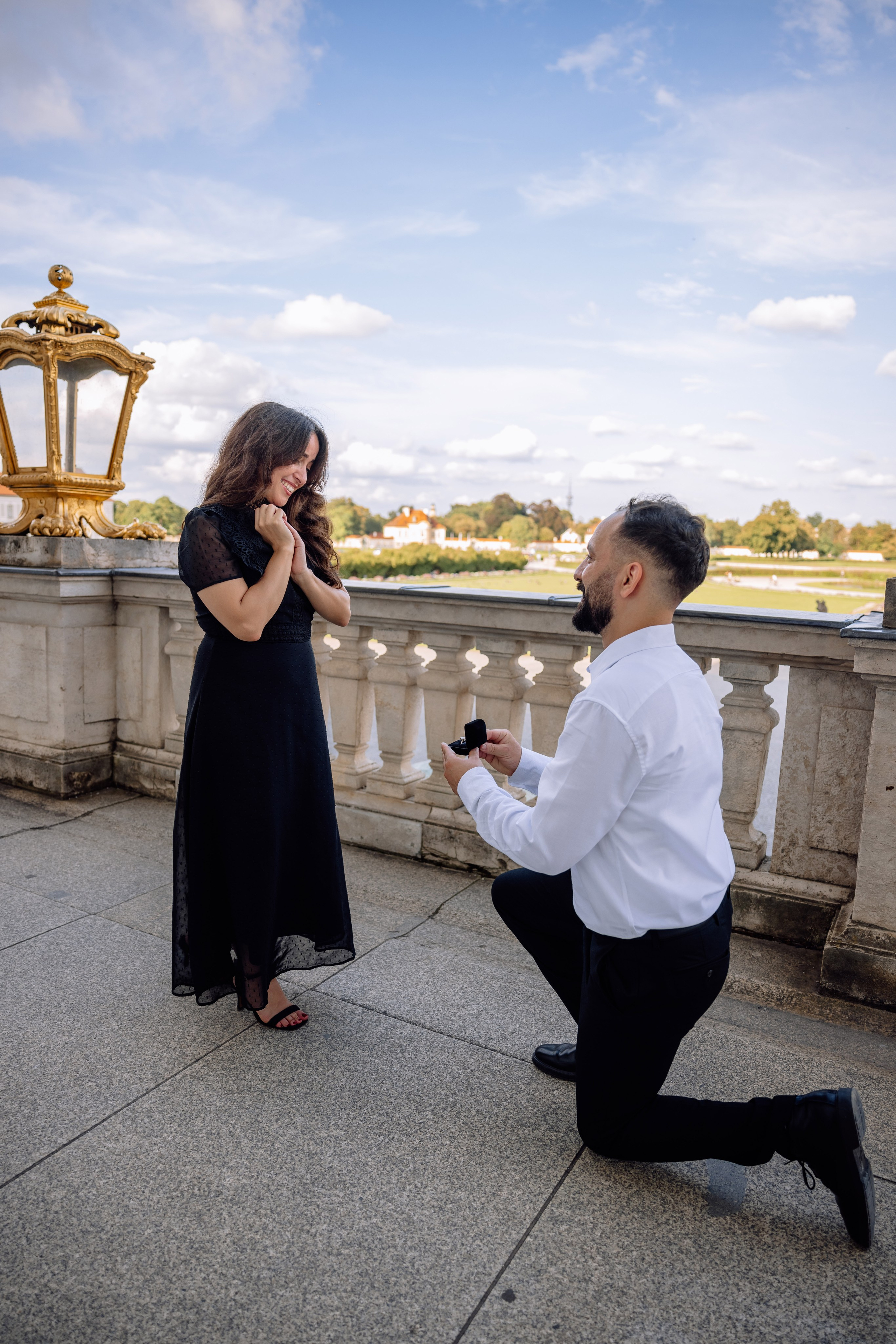 Antrag am Schloss Nymphenburg. Hochzeitsfotograf München Taufe Familienfotograf Tanja Mauke