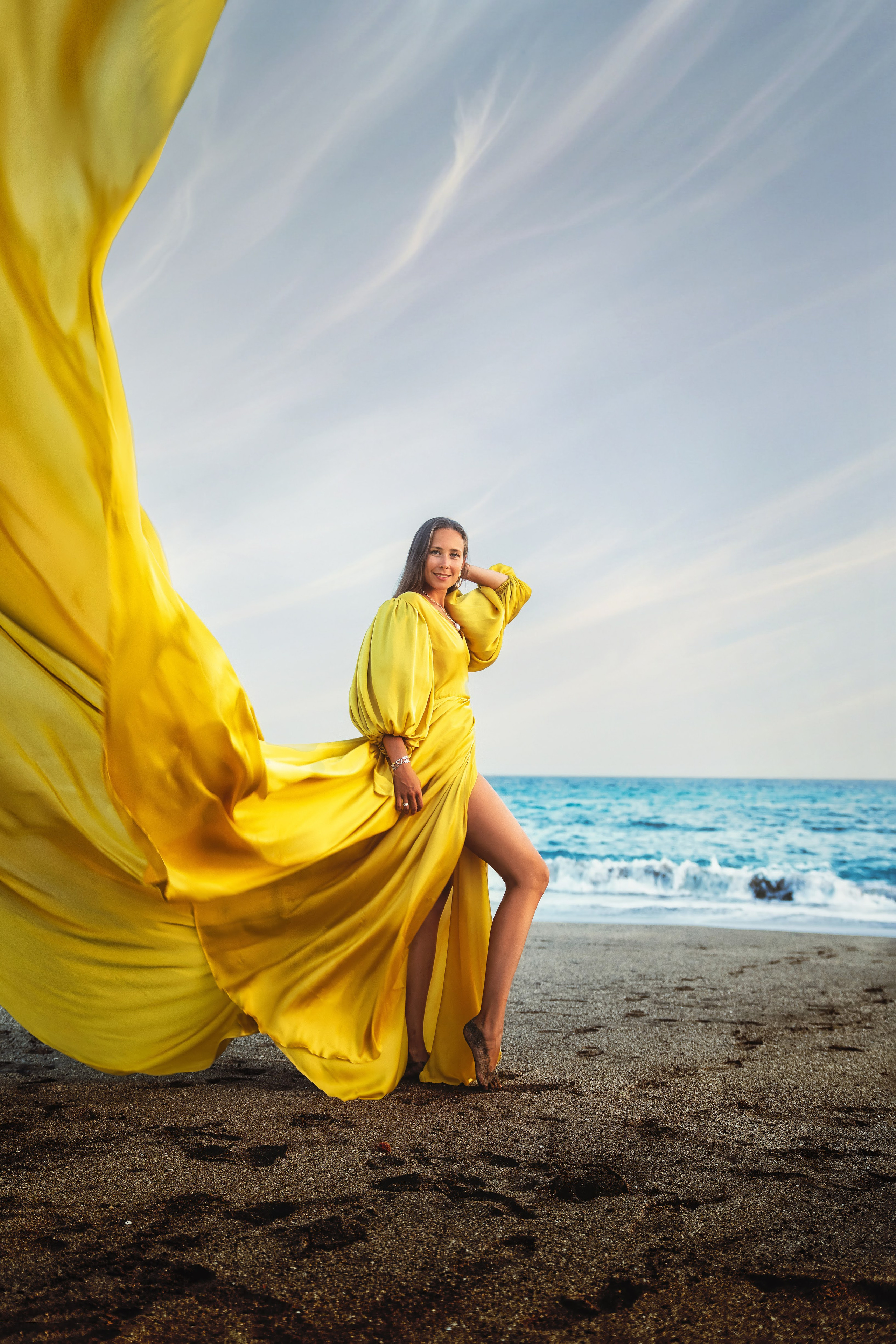 Flying dress yellow #9 40€. Professional photography in Tenerife Tania Bonnet