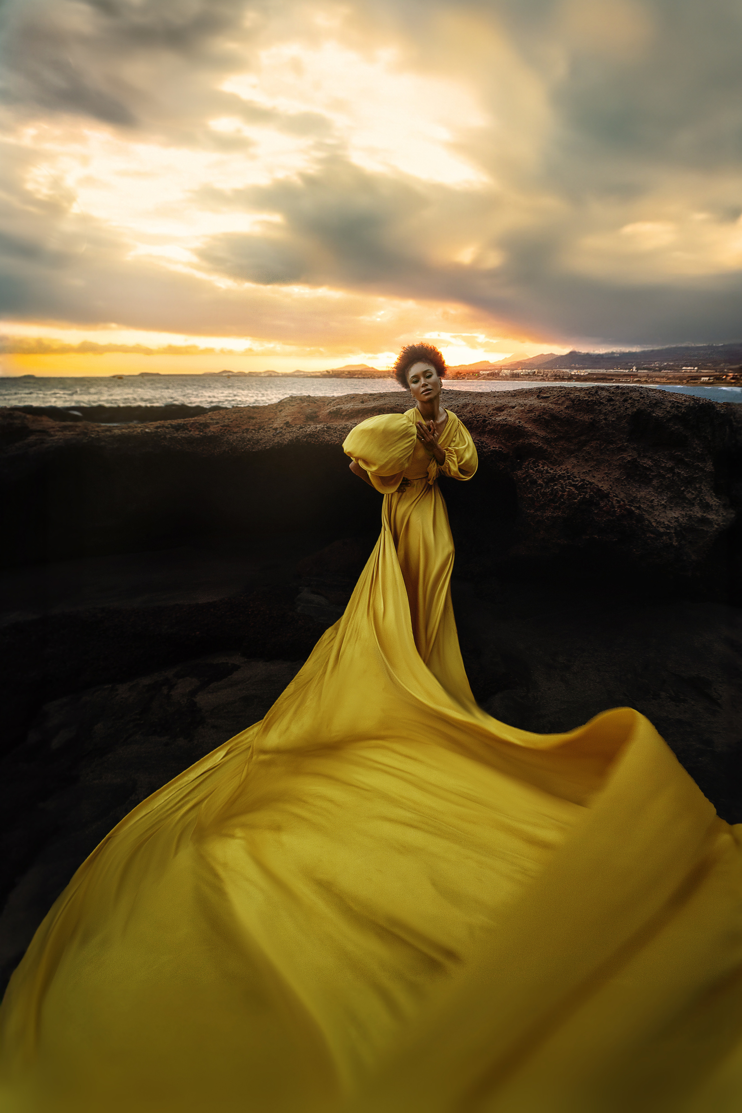 Flying dress yellow #9 40€. Professional photography in Tenerife Tania Bonnet