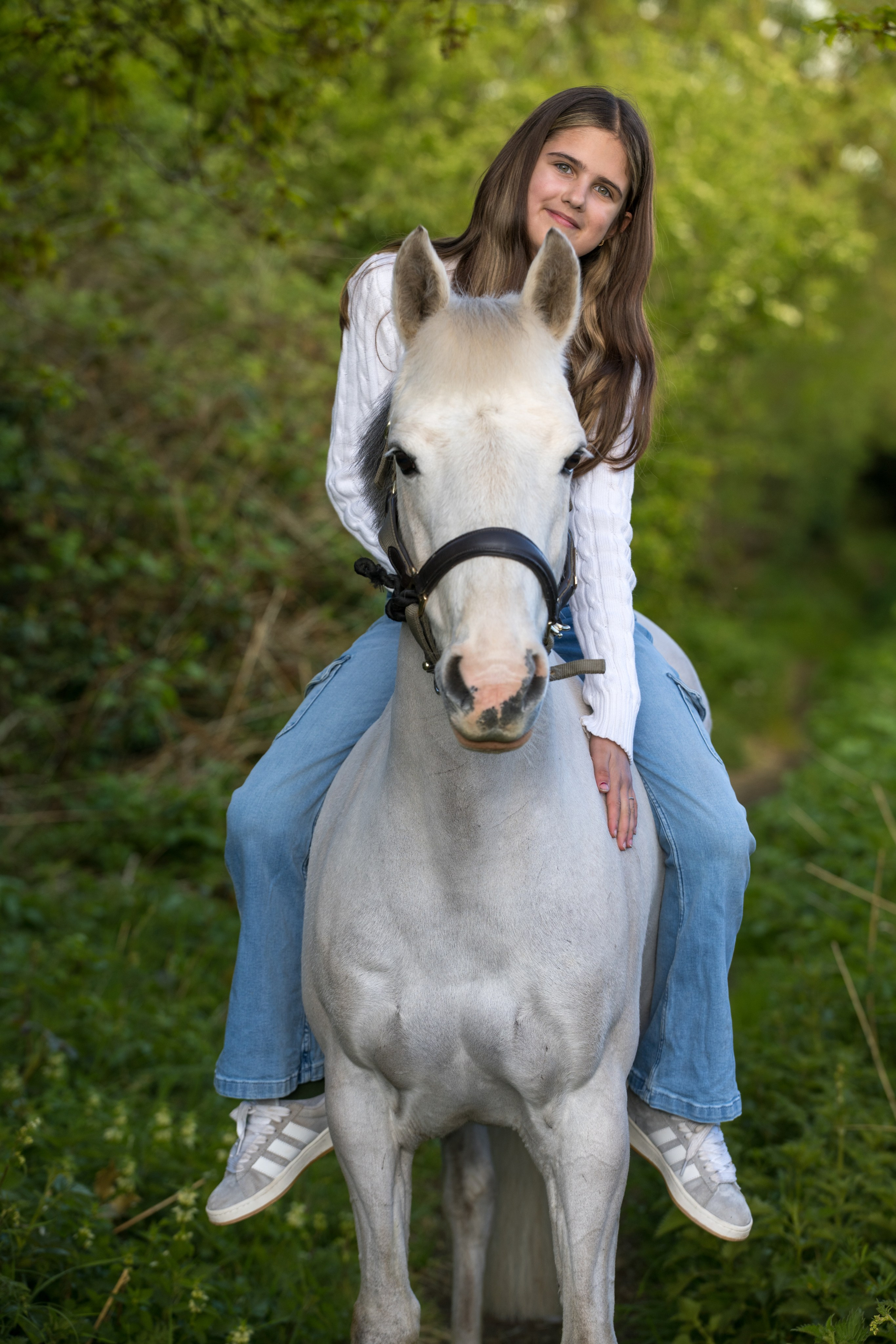 Horse and teen posing together during golden hour equine photoshoot in Leicestershire