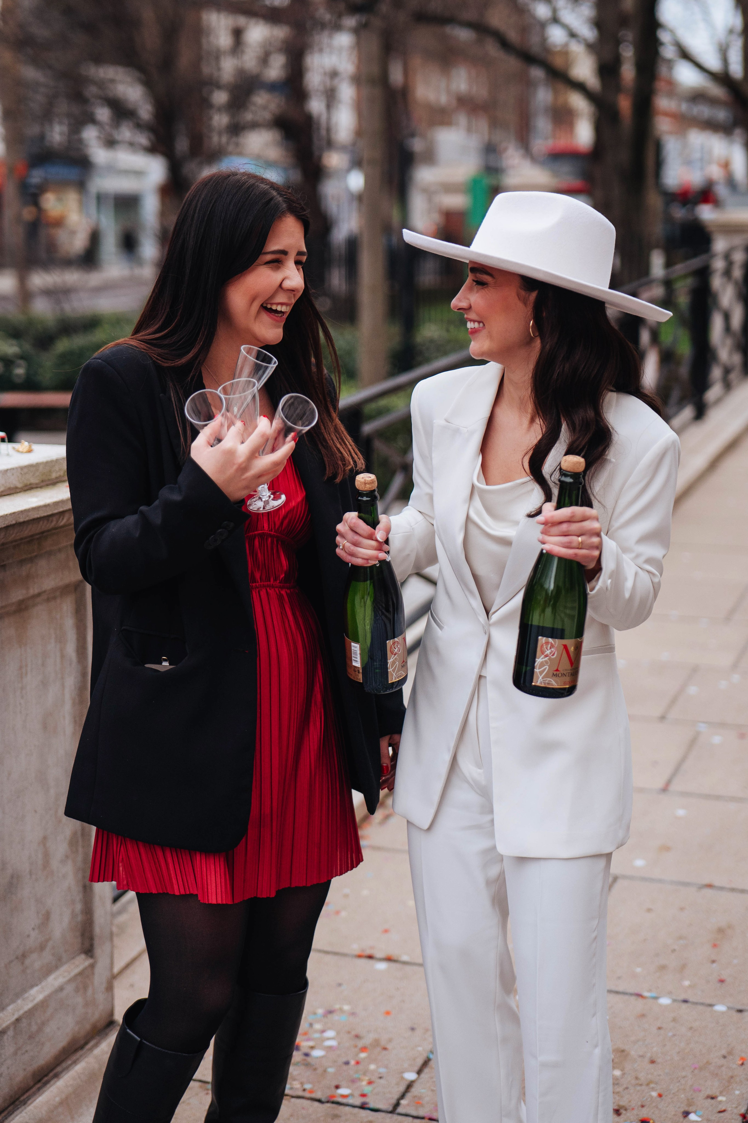 Exit from Islington town hall, meeting the couple with confetti, group photo