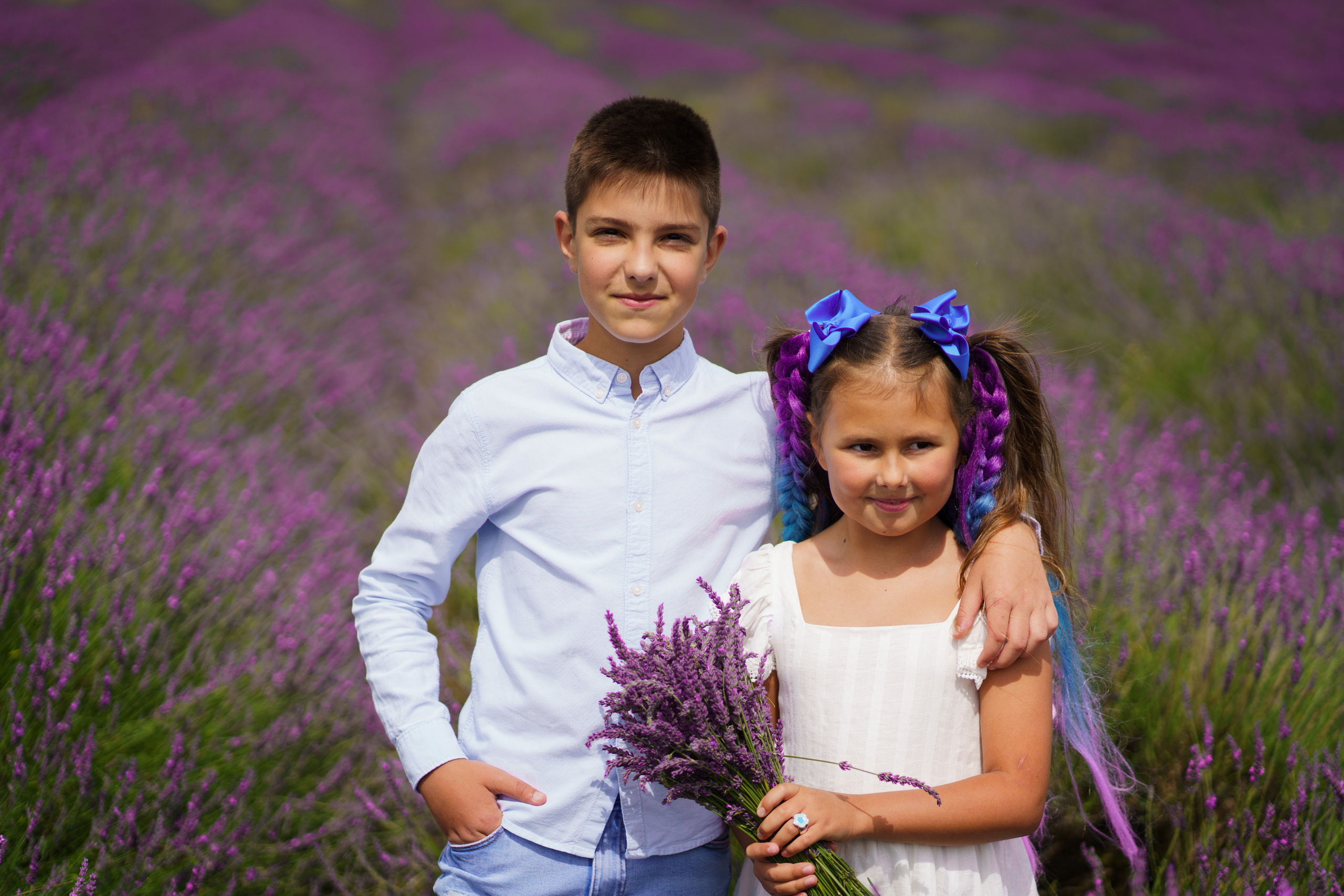 Cute kids in  the lavender field. Jelena Upleja children and family photographer in Bognor Regis