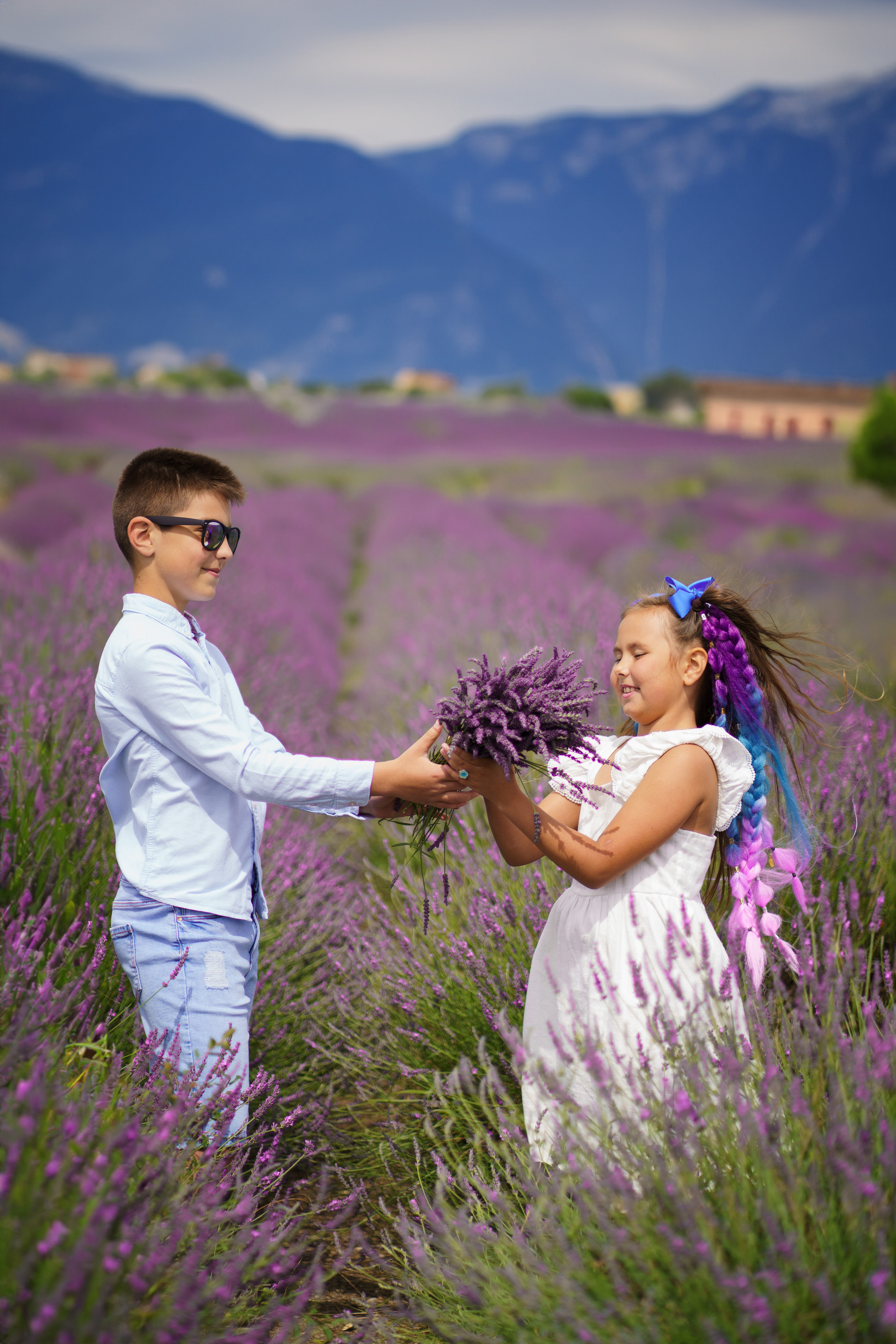 Cute kids in  the lavender field. Jelena Upleja children and family photographer in Bognor Regis