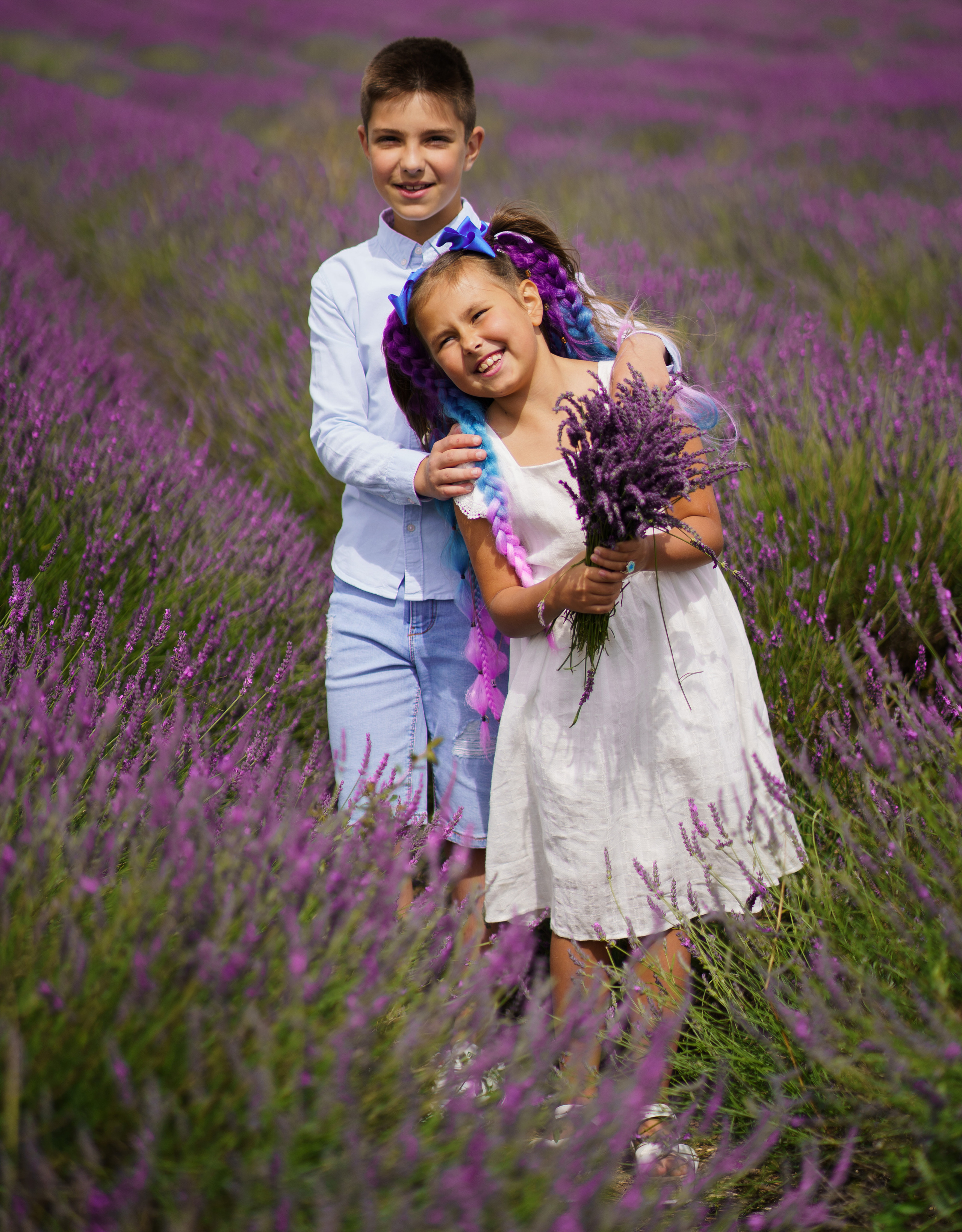 Cute kids in  the lavender field. Jelena Upleja children and family photographer in Bognor Regis