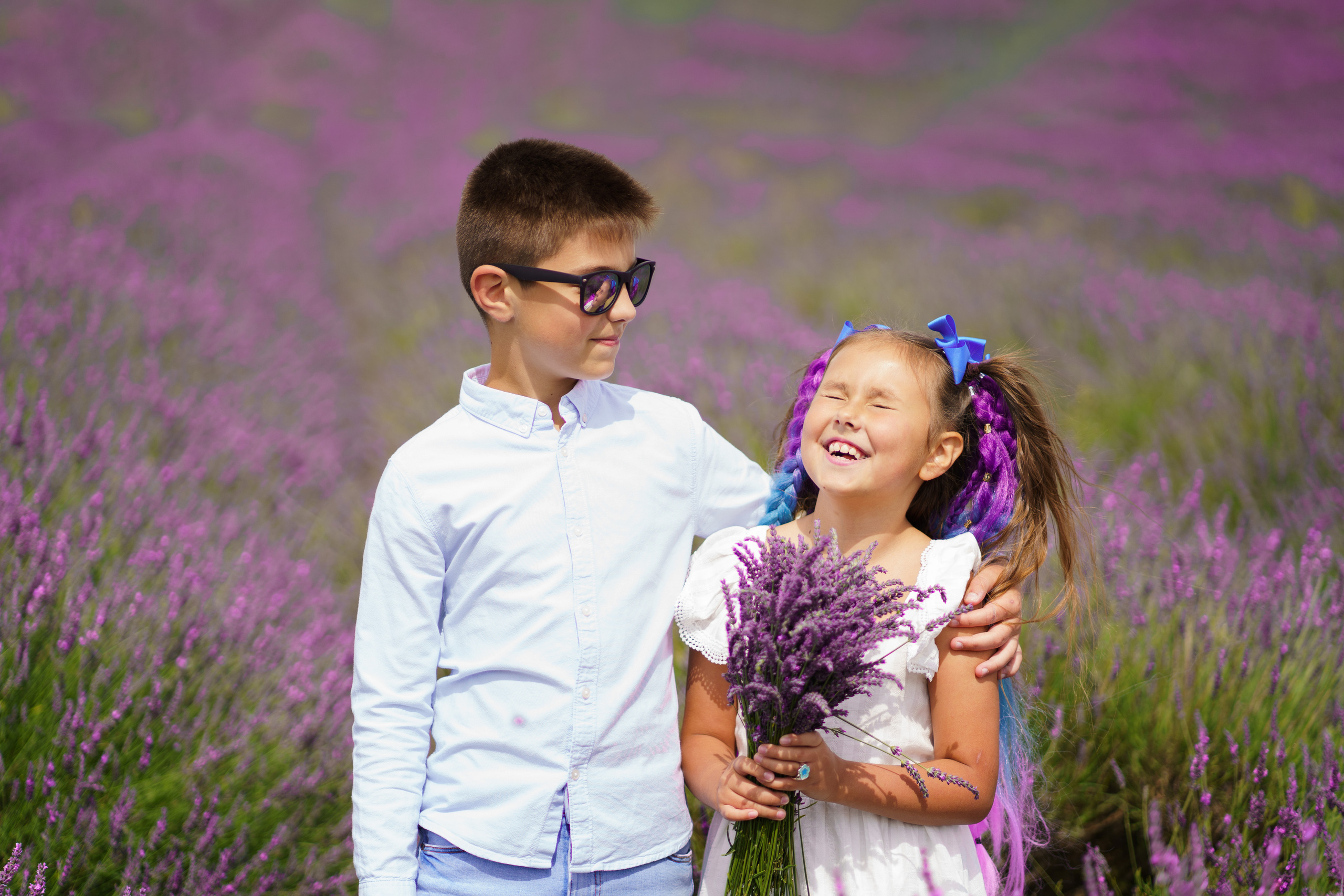 Cute kids in  the lavender field. Jelena Upleja children and family photographer in Bognor Regis