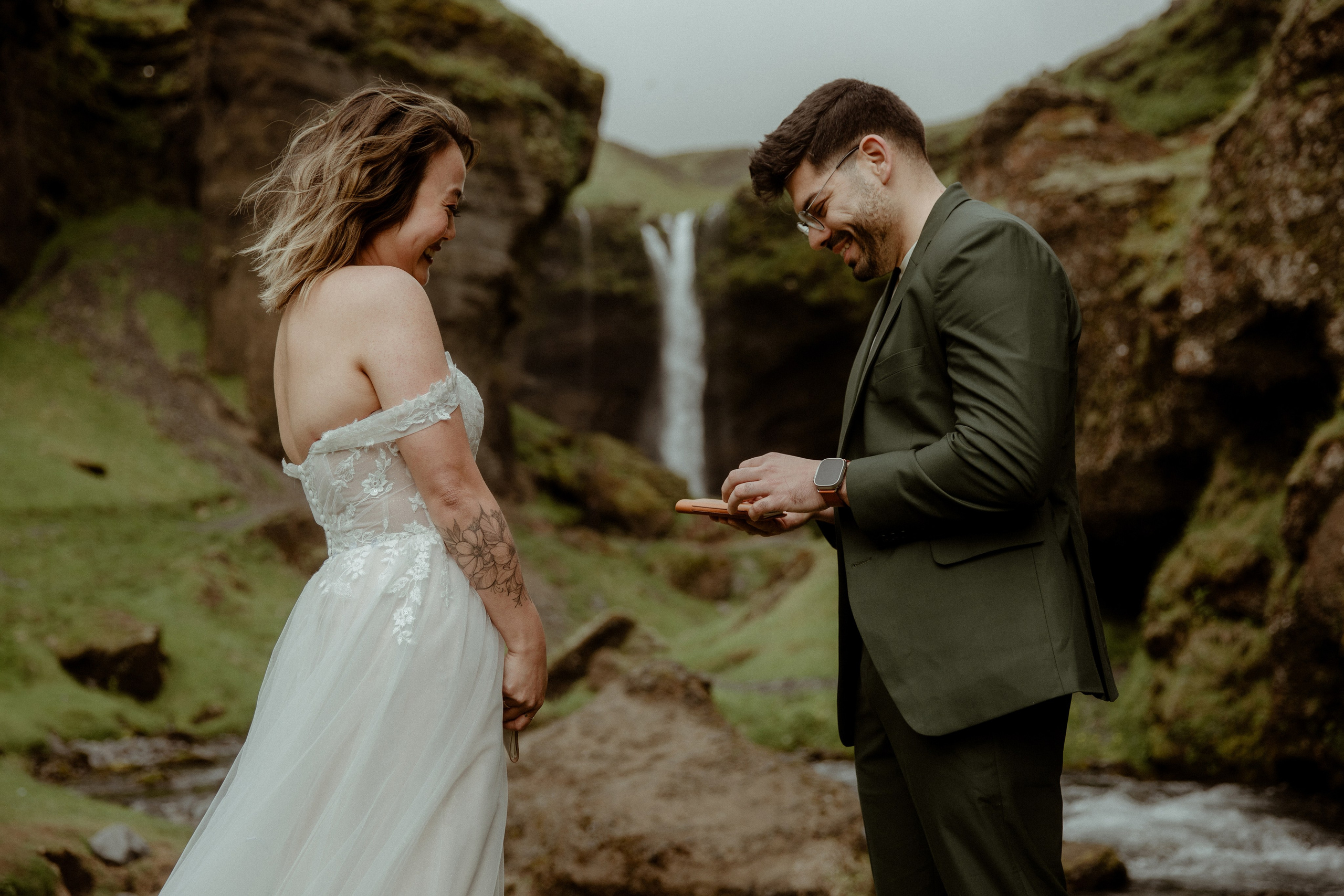 Elopement at Kvernufoss Waterfall. Iceland elopement photo and video | Nikolaichik Photo