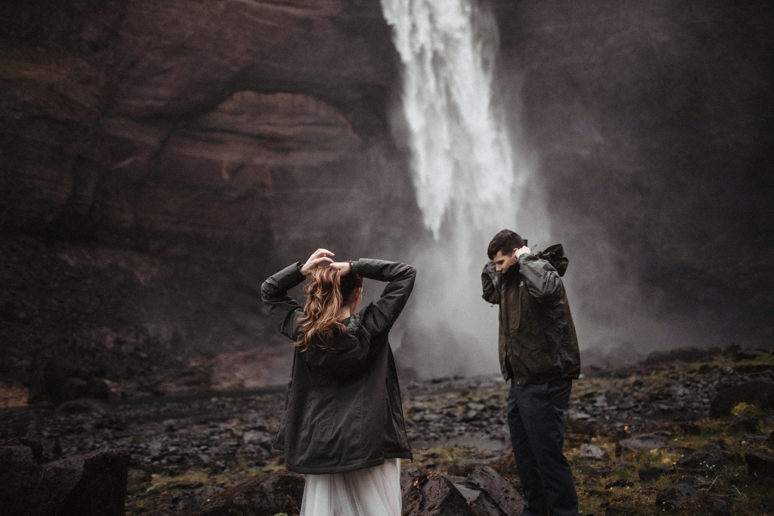 Midnight sun elopement at Haifoss in Iceland. Iceland elopement photo and video | Nikolaichik Photo