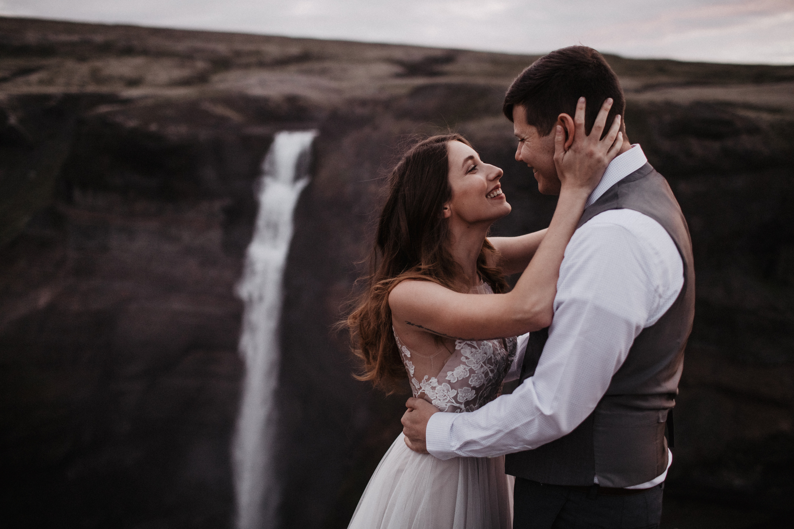 Midnight sun elopement at Haifoss in Iceland. Iceland elopement photo and video | Nikolaichik Photo