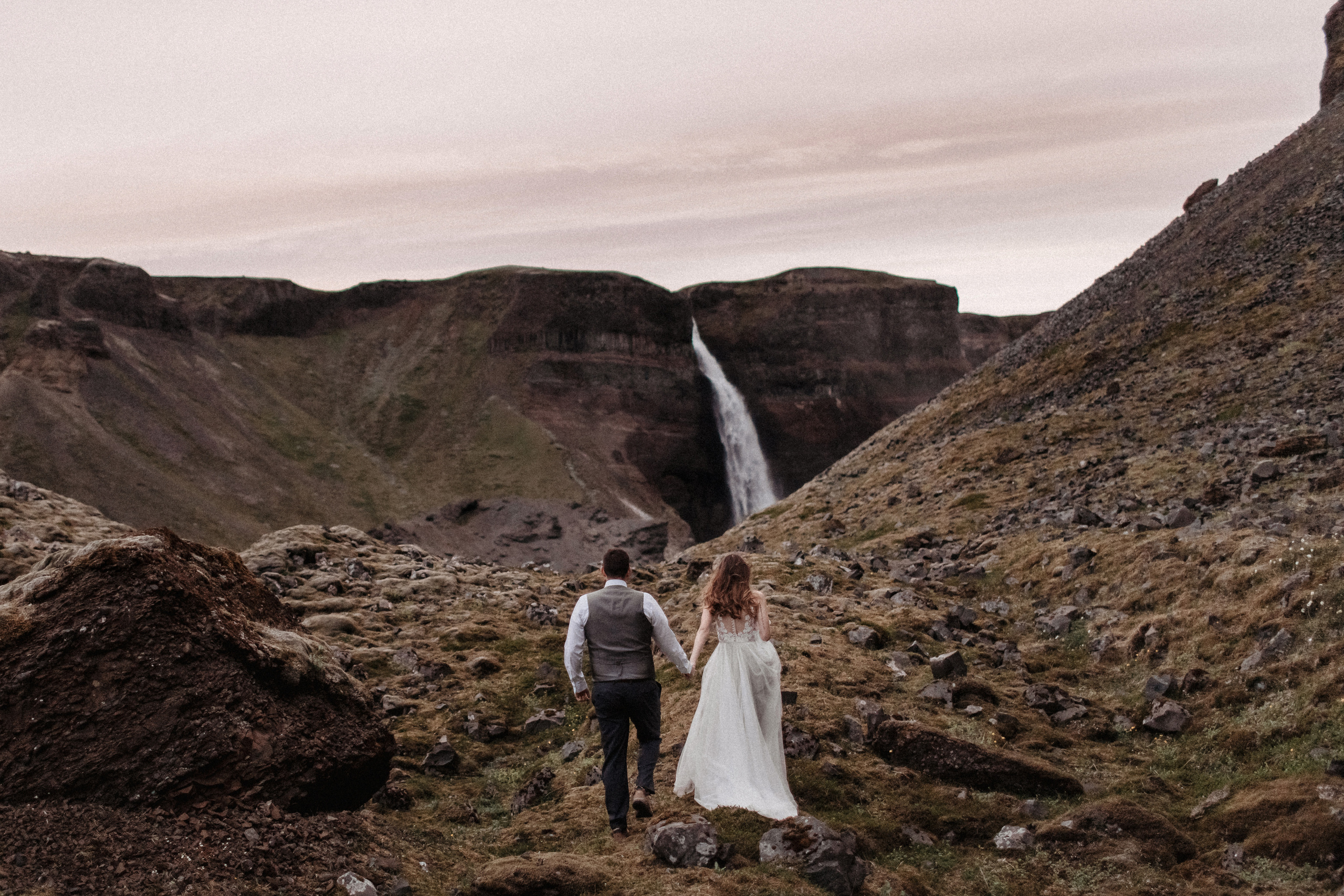 Midnight sun elopement at Haifoss in Iceland. Iceland elopement photo and video | Nikolaichik Photo