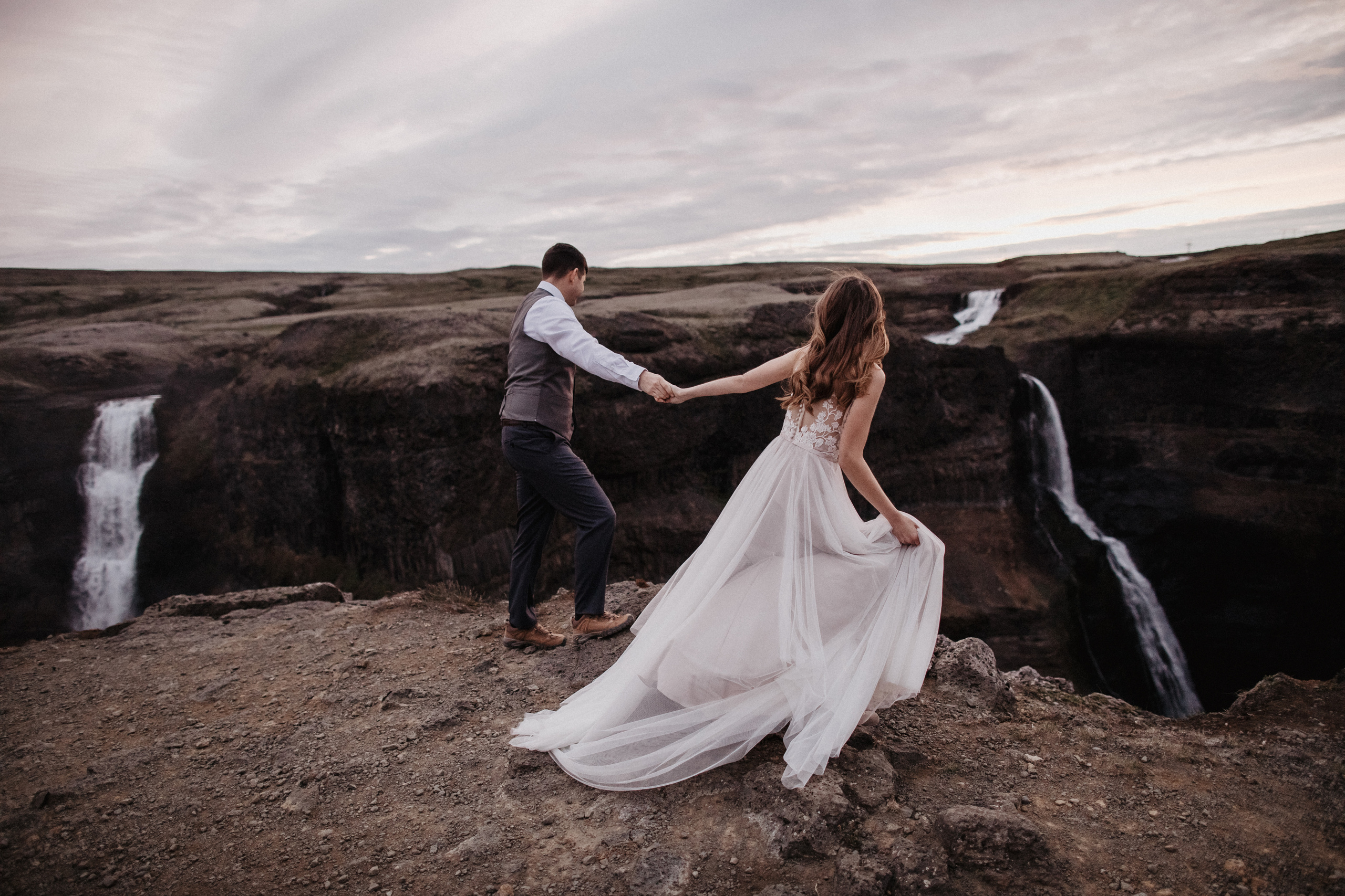 Midnight sun elopement at Haifoss in Iceland. Iceland elopement photo and video | Nikolaichik Photo