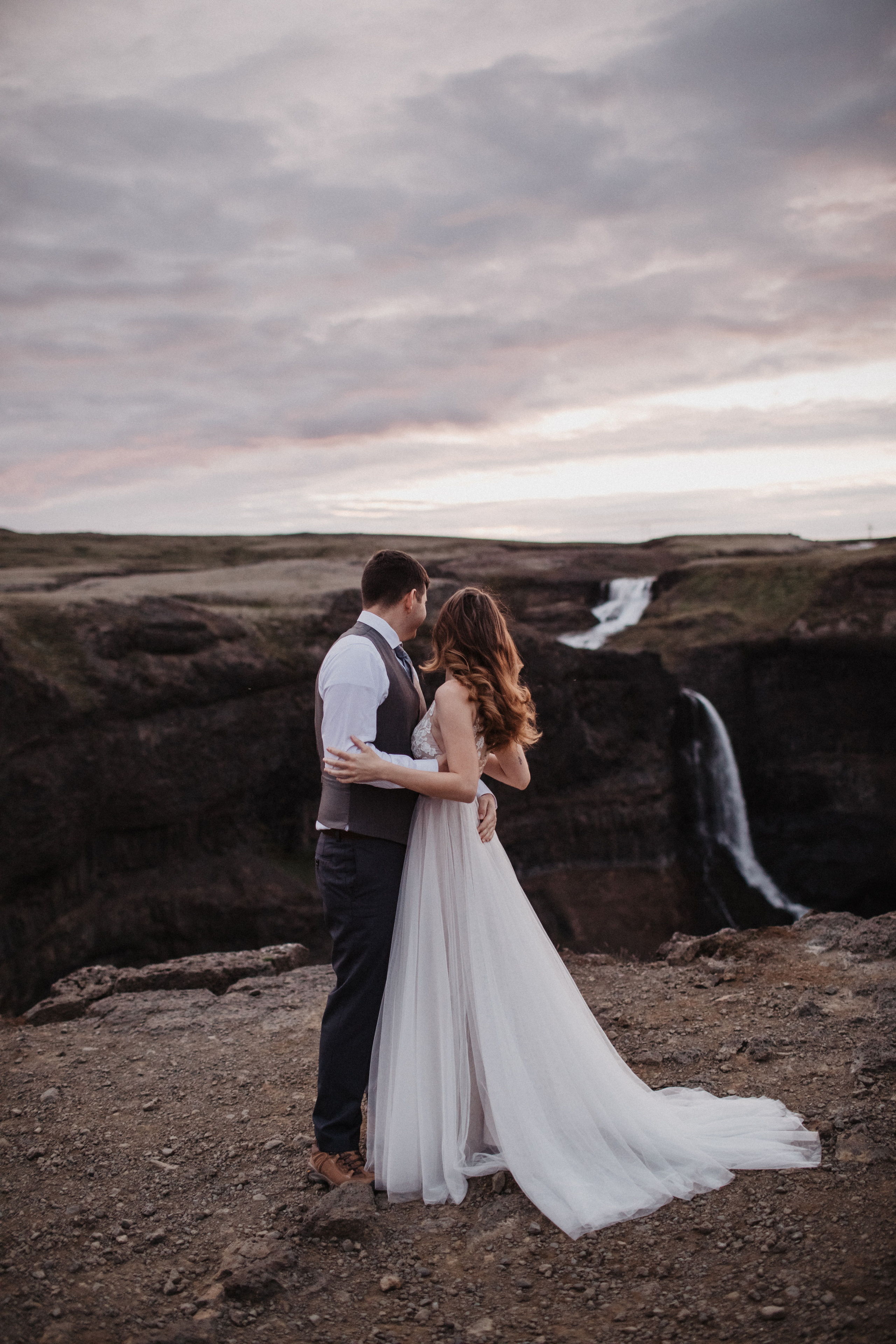 Midnight sun elopement at Haifoss in Iceland. Iceland elopement photo and video | Nikolaichik Photo