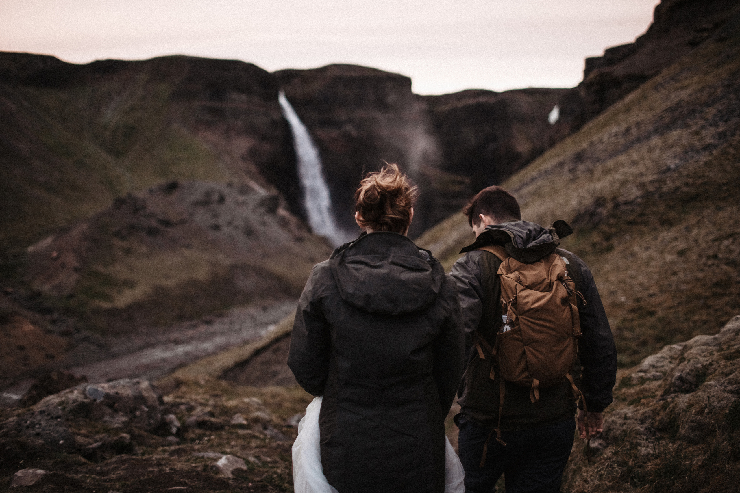 Midnight sun elopement at Haifoss in Iceland. Iceland elopement photo and video | Nikolaichik Photo