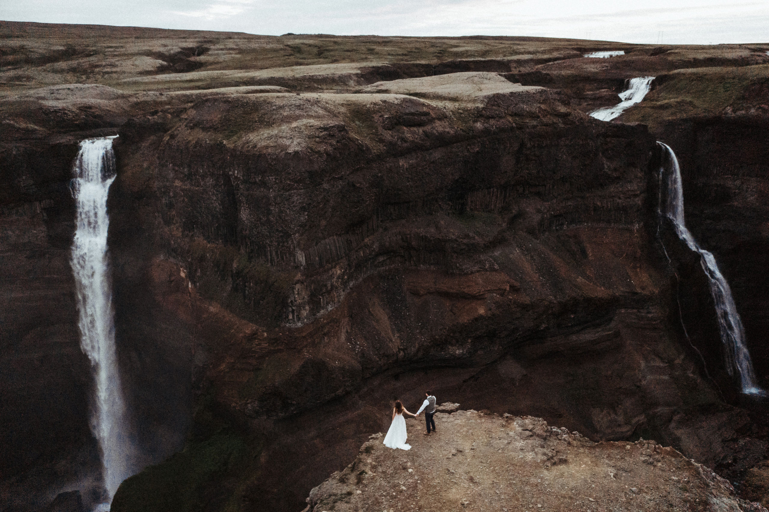 Midnight sun elopement at Haifoss in Iceland. Iceland elopement photo and video | Nikolaichik Photo