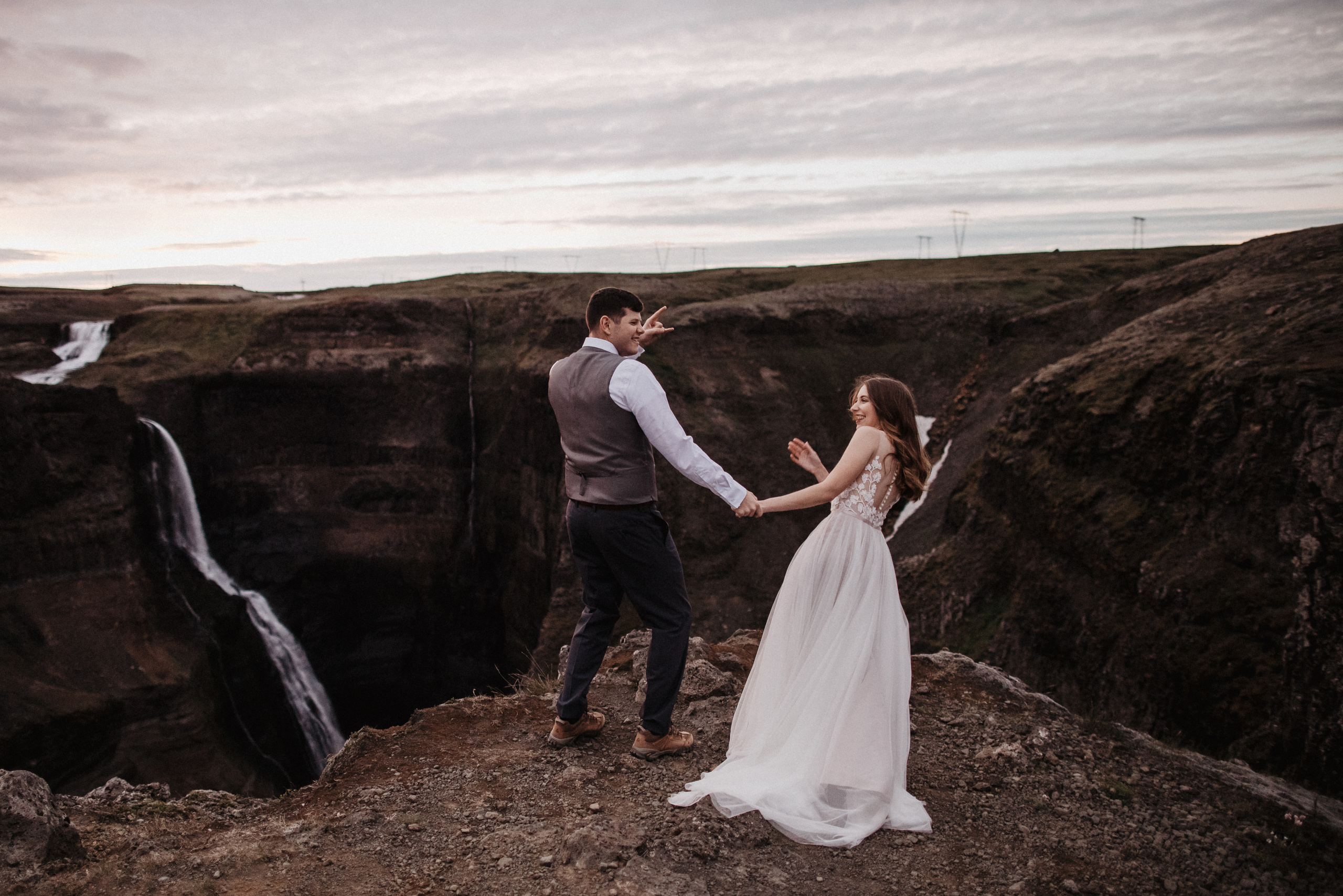 Midnight sun elopement at Haifoss in Iceland. Iceland elopement photo and video | Nikolaichik Photo