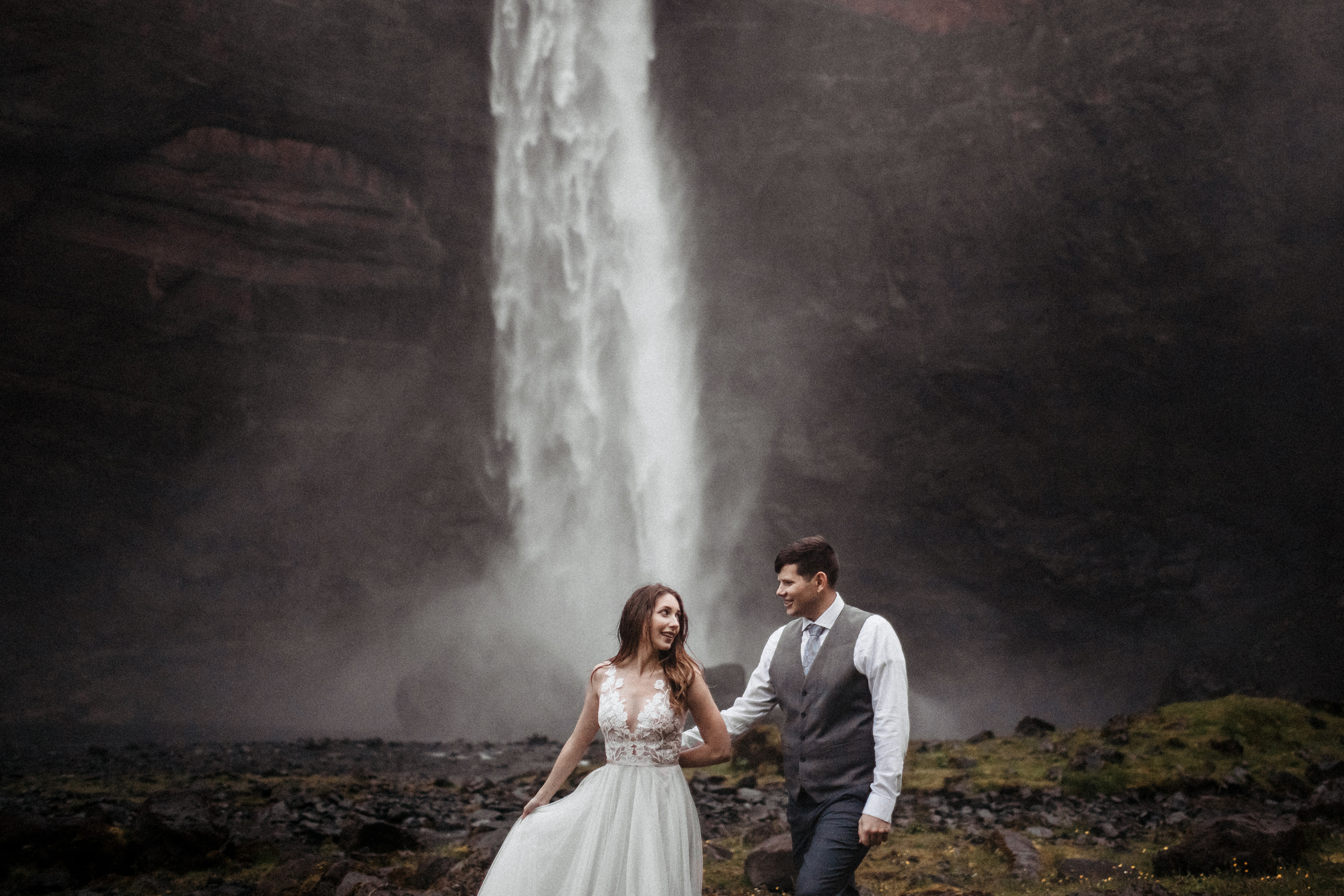 Midnight sun elopement at Haifoss in Iceland. Iceland elopement photo and video | Nikolaichik Photo