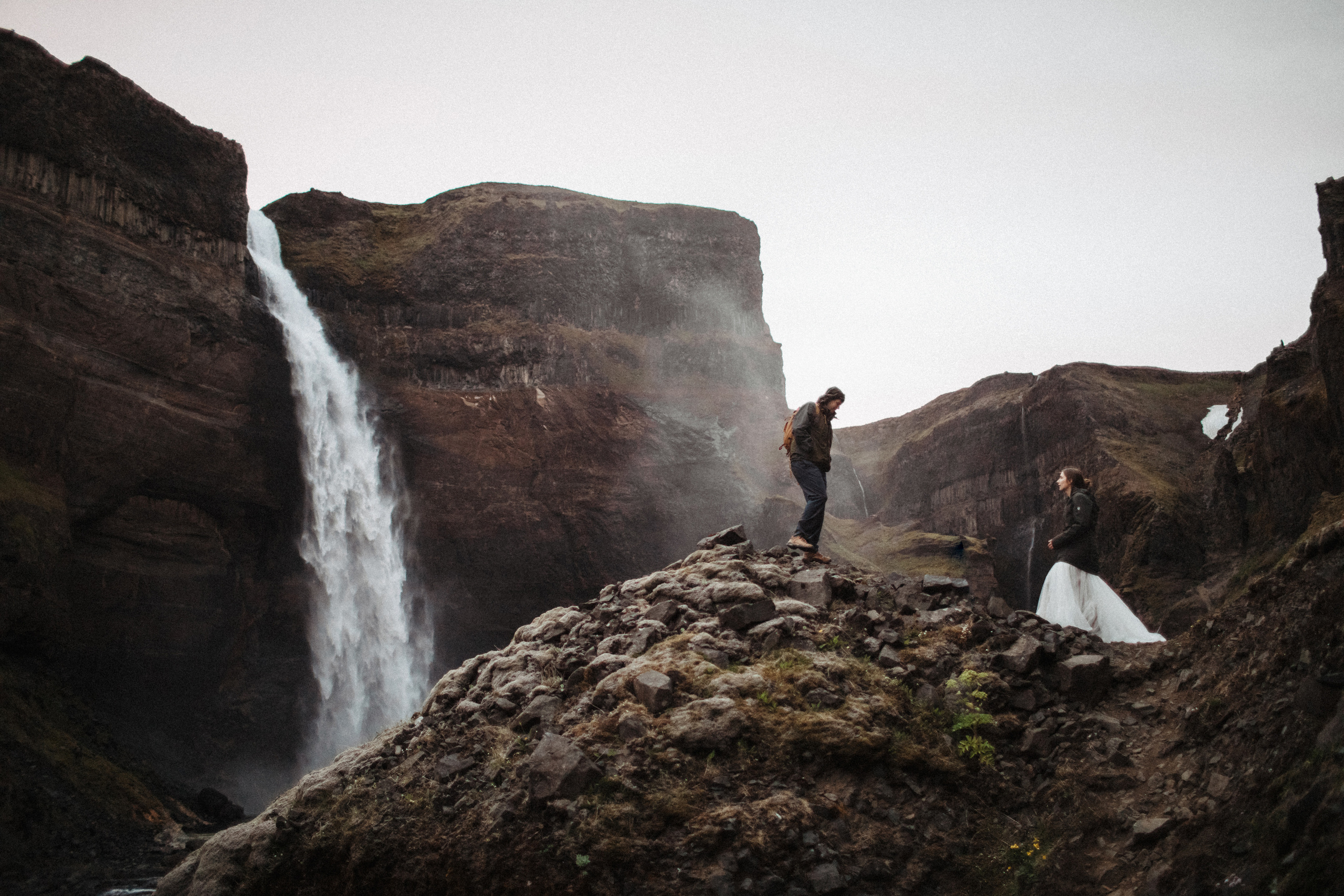 Midnight sun elopement at Haifoss in Iceland. Iceland elopement photo and video | Nikolaichik Photo