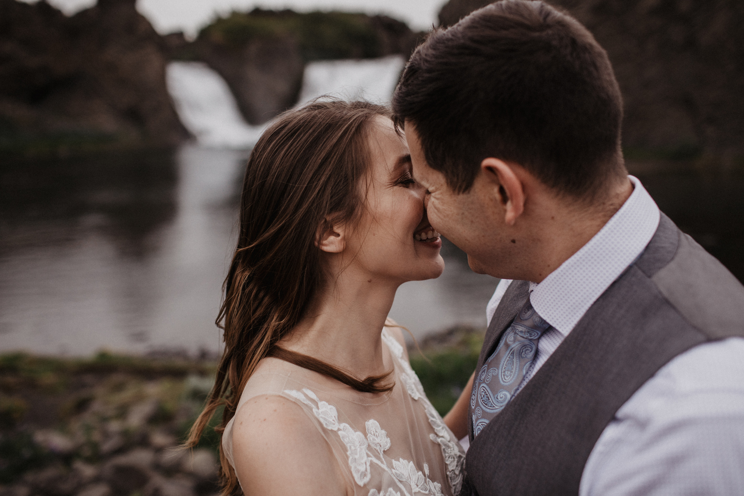 Midnight sun elopement at Haifoss in Iceland. Iceland elopement photo and video | Nikolaichik Photo