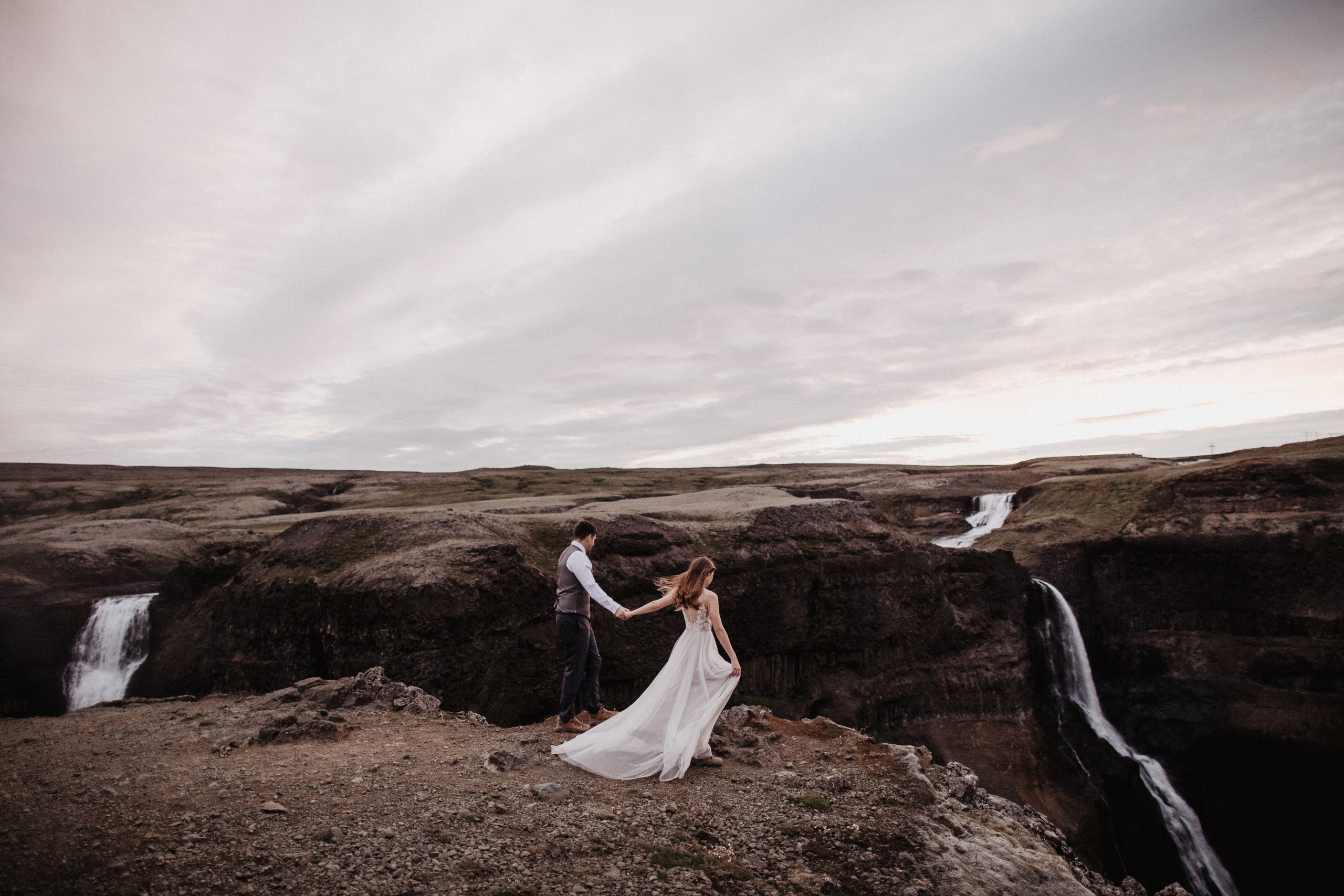 Midnight sun elopement at Haifoss in Iceland. Iceland elopement photo and video | Nikolaichik Photo