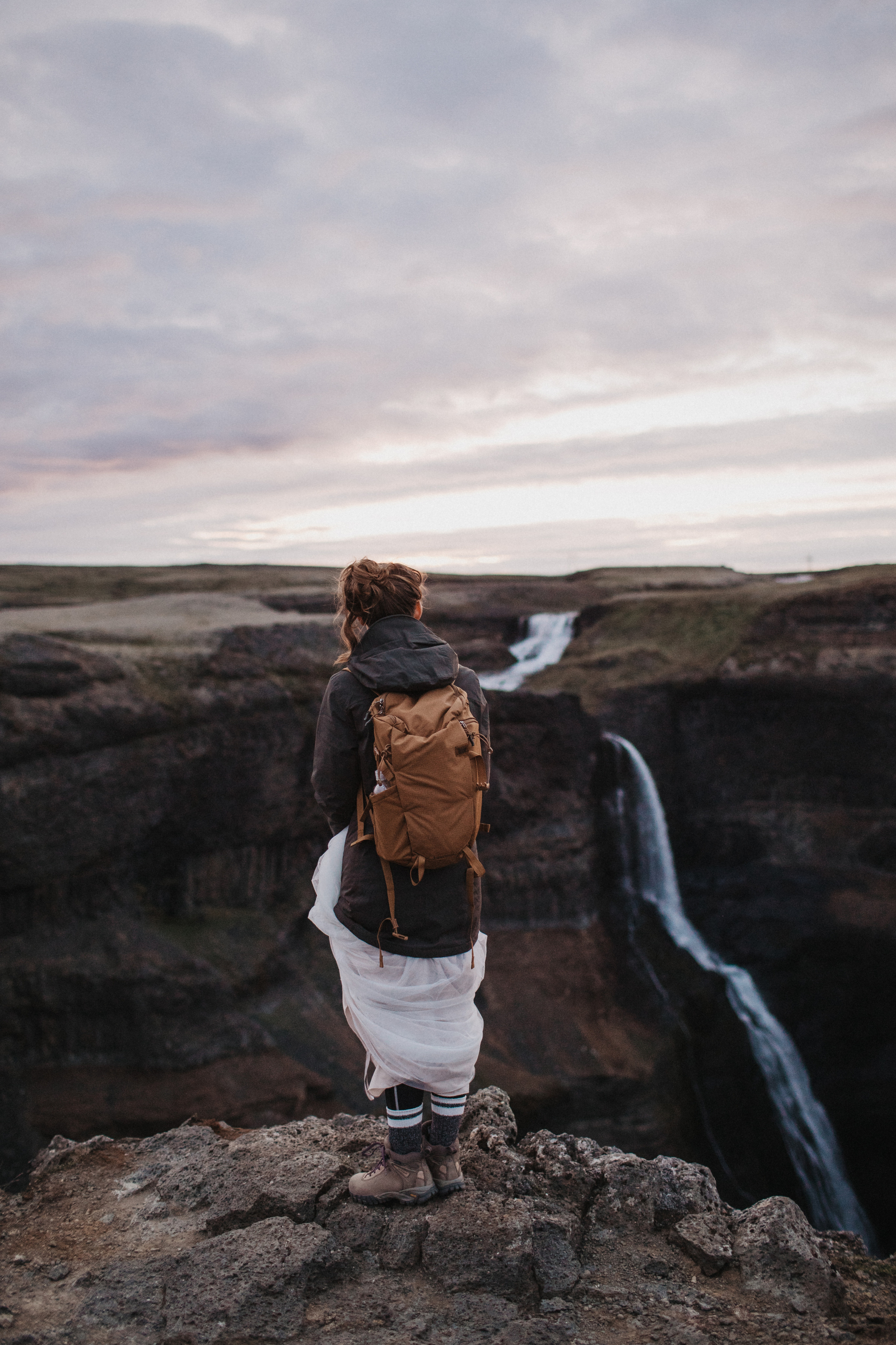 Midnight sun elopement at Haifoss in Iceland. Iceland elopement photo and video | Nikolaichik Photo