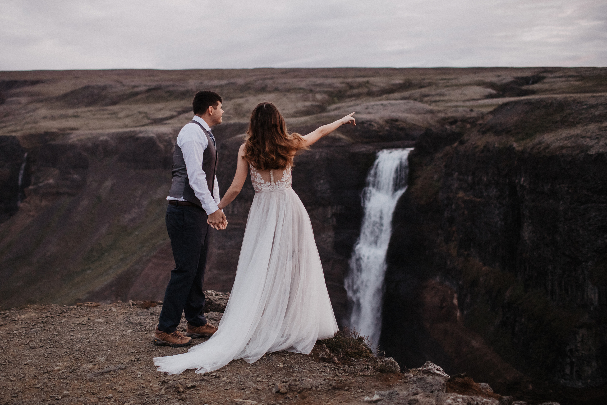 Midnight sun elopement at Haifoss in Iceland. Iceland elopement photo and video | Nikolaichik Photo