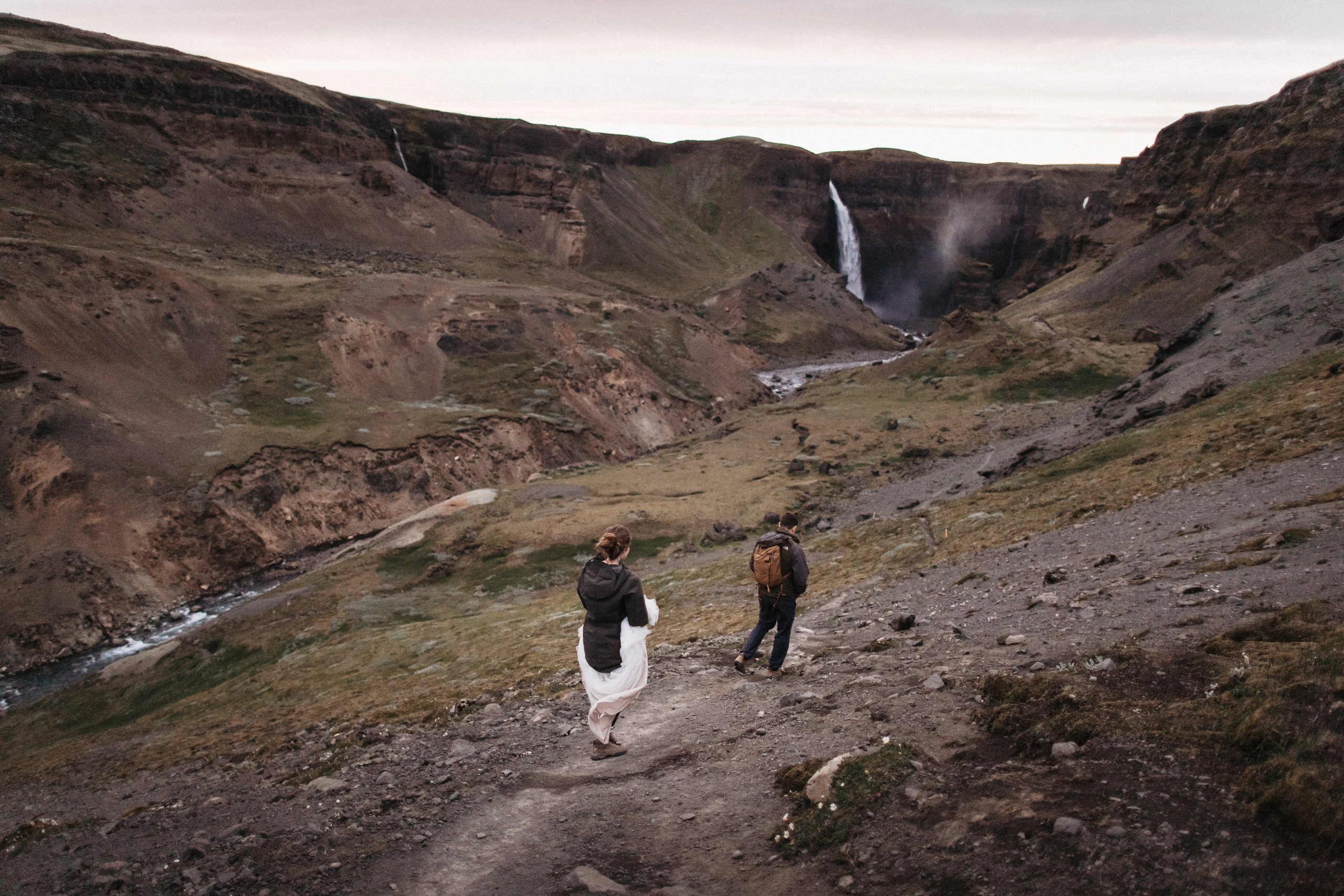 Midnight sun elopement at Haifoss in Iceland. Iceland elopement photo and video | Nikolaichik Photo