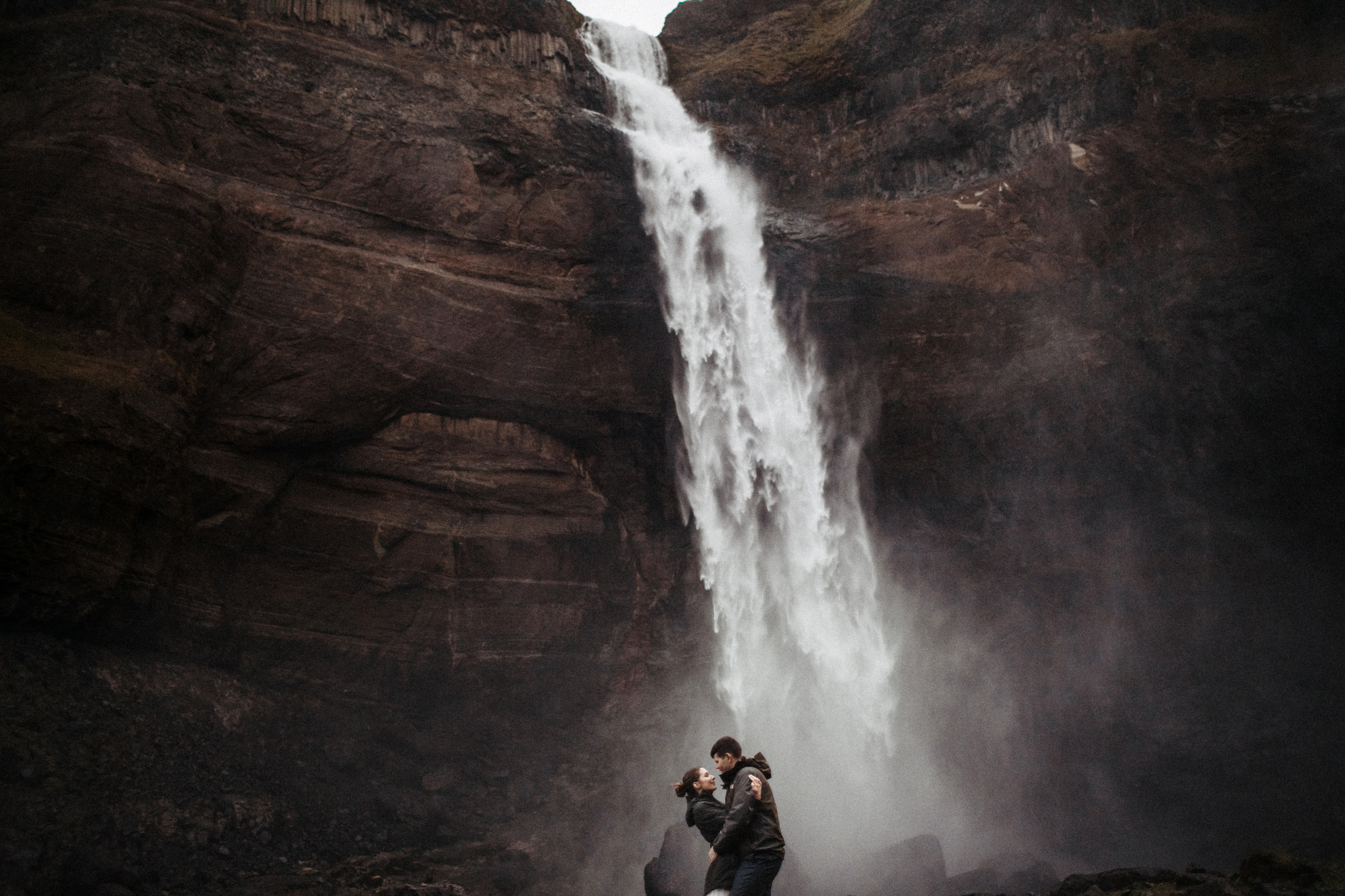 Midnight sun elopement at Haifoss in Iceland. Iceland elopement photo and video | Nikolaichik Photo