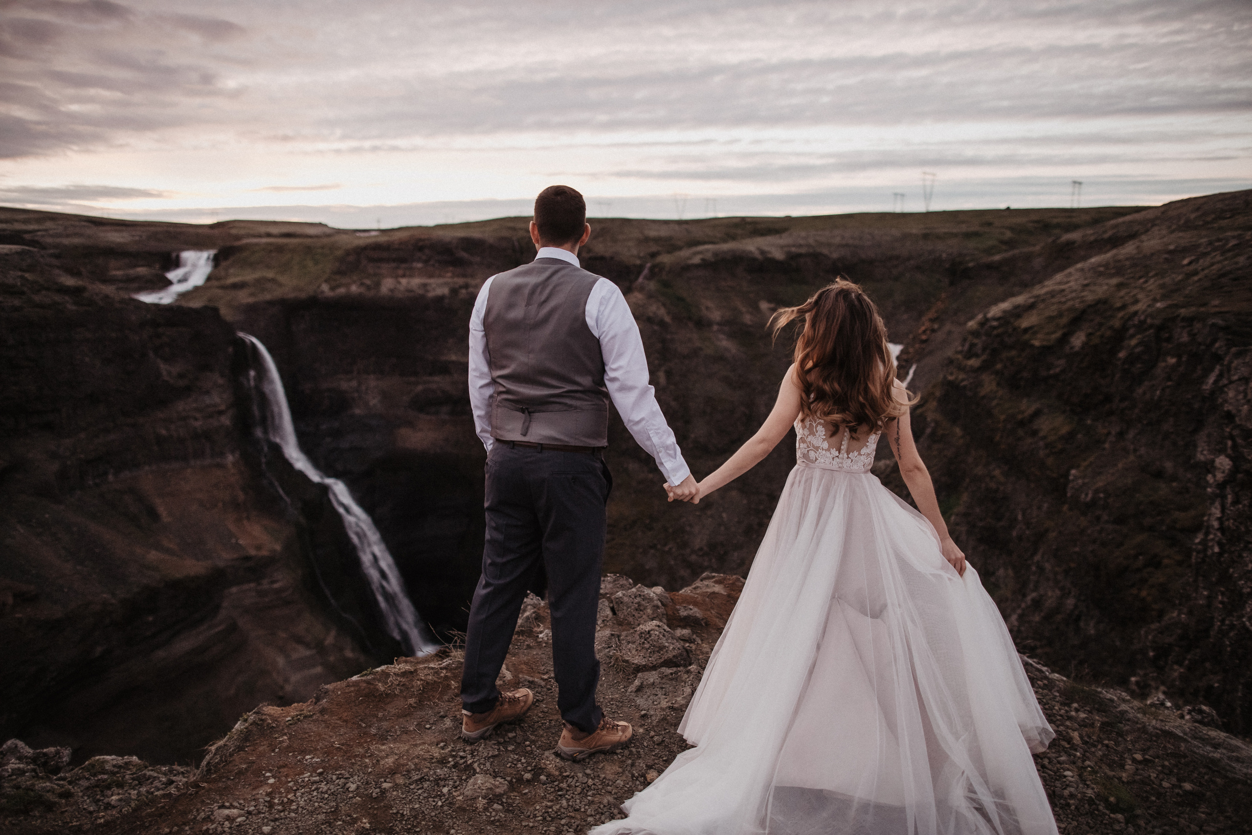 Midnight sun elopement at Haifoss in Iceland. Iceland elopement photo and video | Nikolaichik Photo
