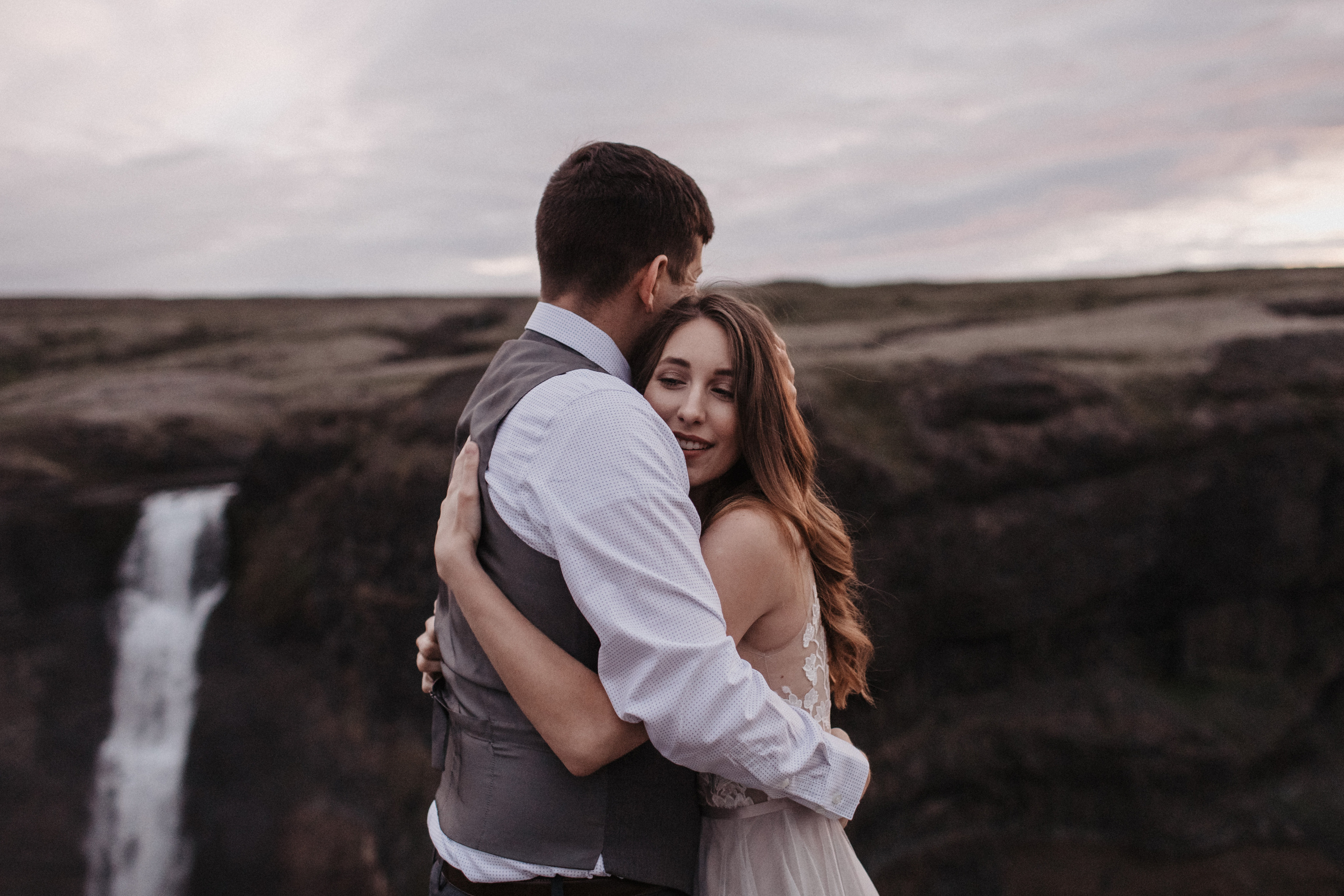 Midnight sun elopement at Haifoss in Iceland. Iceland elopement photo and video | Nikolaichik Photo