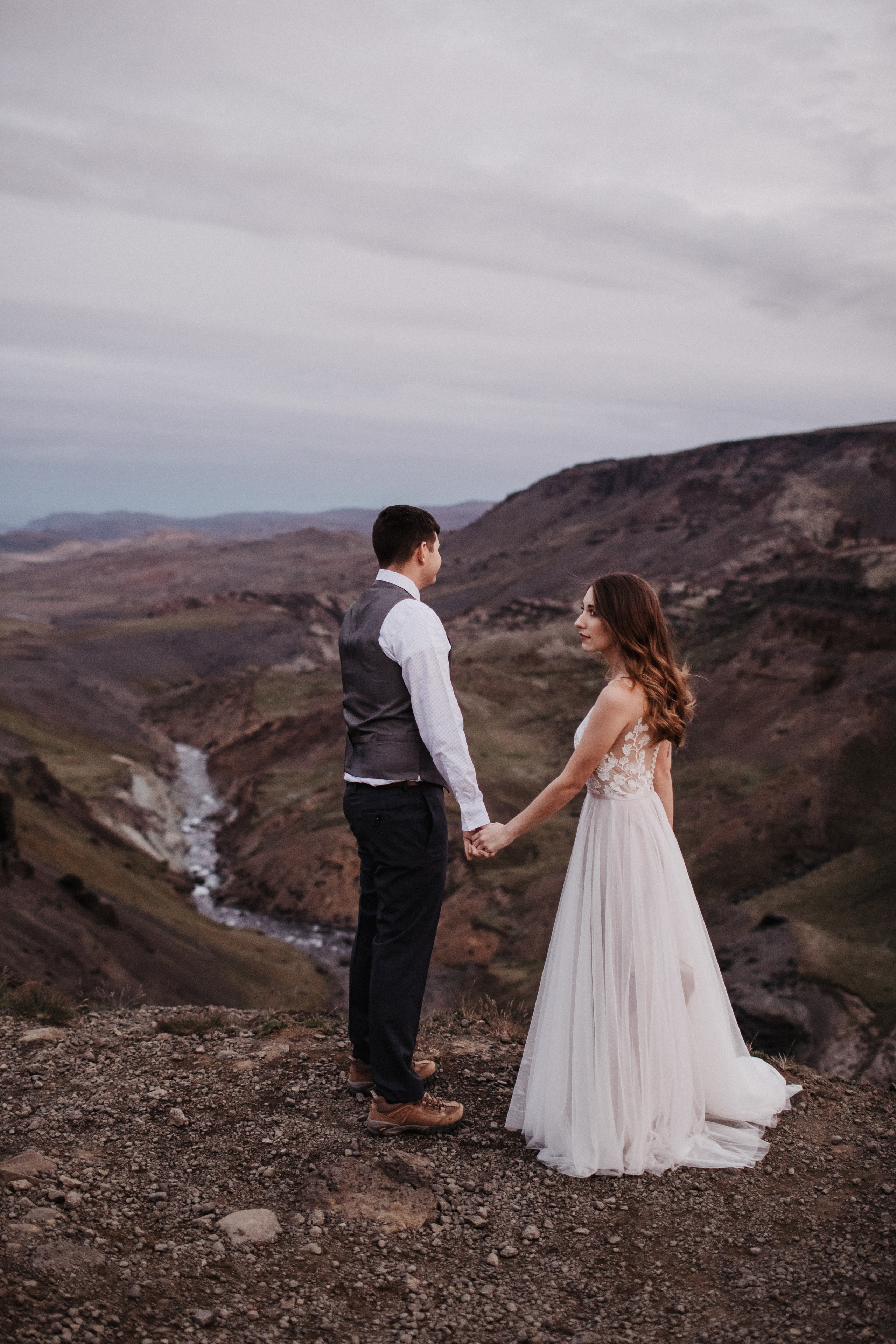 Midnight sun elopement at Haifoss in Iceland. Iceland elopement photo and video | Nikolaichik Photo
