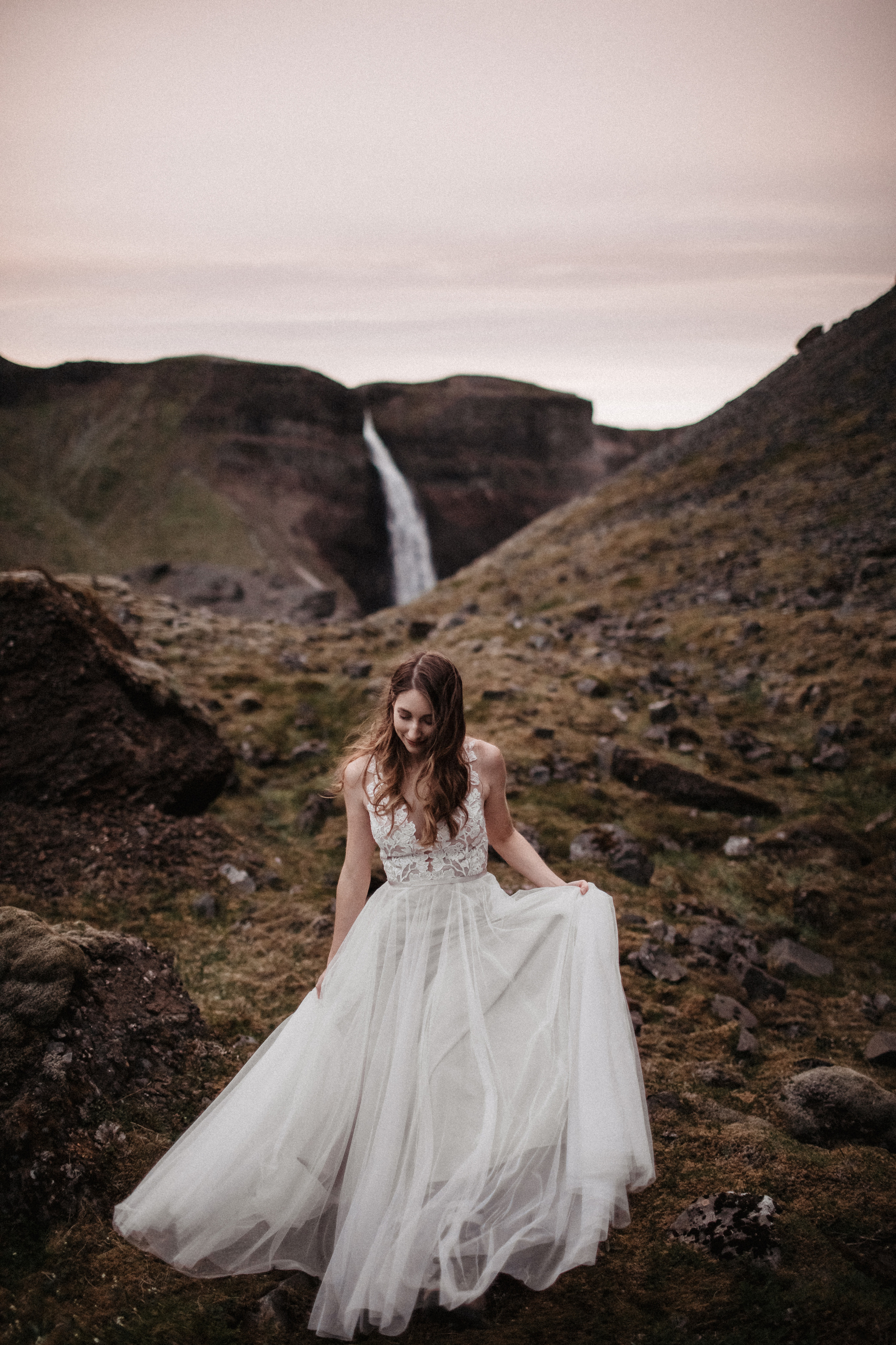 Midnight sun elopement at Haifoss in Iceland. Iceland elopement photo and video | Nikolaichik Photo