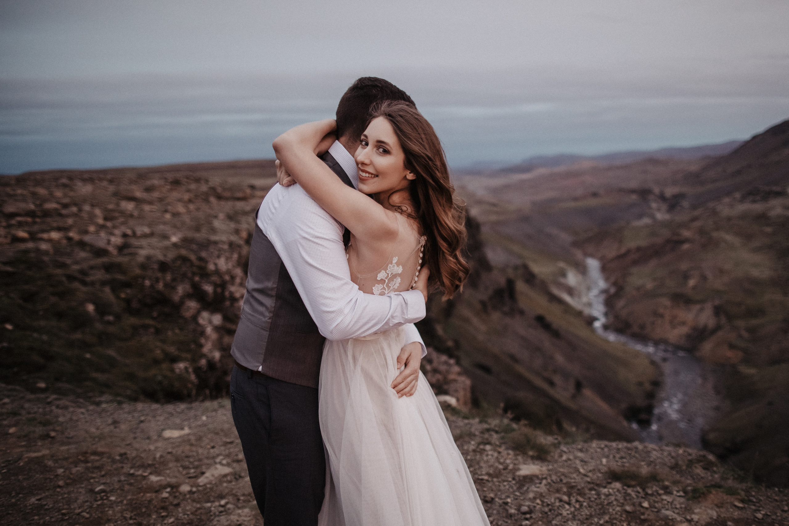 Midnight sun elopement at Haifoss in Iceland. Iceland elopement photo and video | Nikolaichik Photo