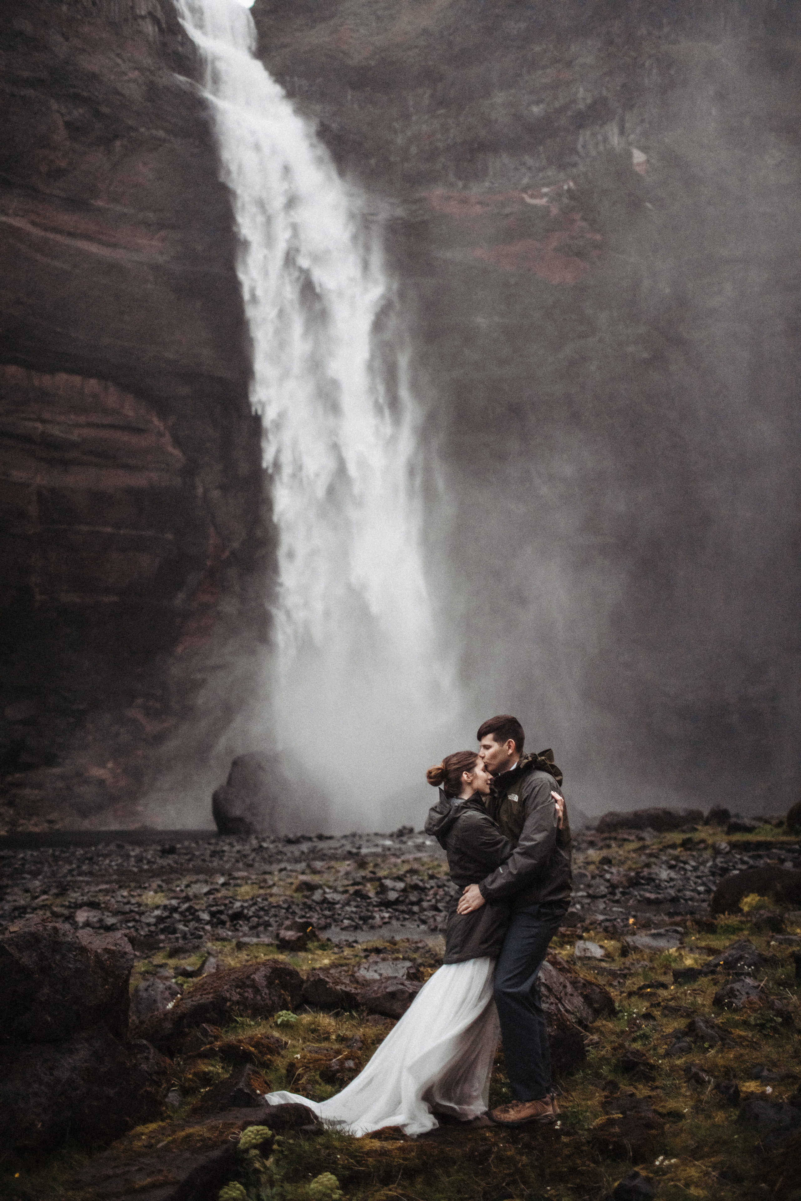 Midnight sun elopement at Haifoss in Iceland. Iceland elopement photo and video | Nikolaichik Photo