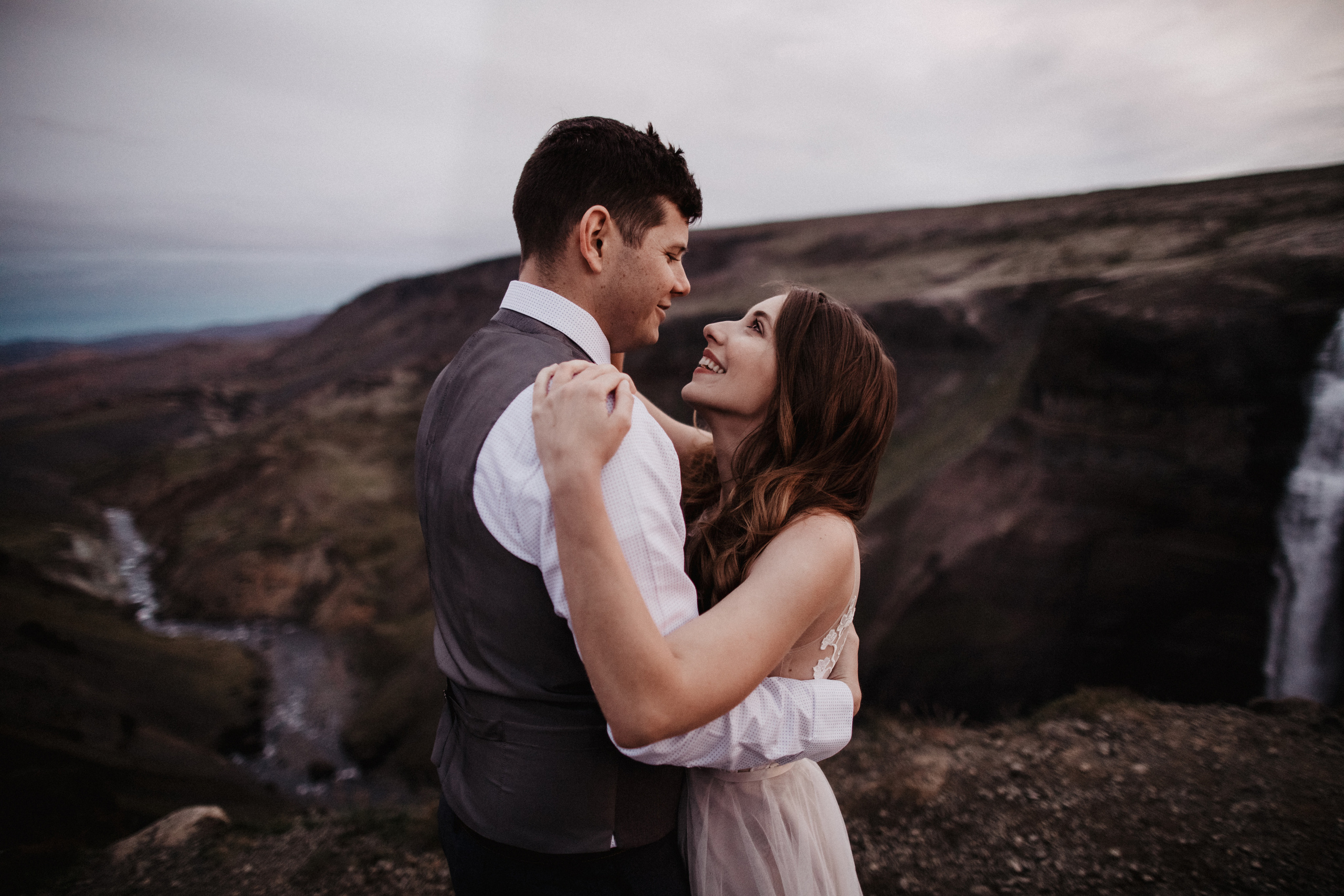 Midnight sun elopement at Haifoss in Iceland. Iceland elopement photo and video | Nikolaichik Photo
