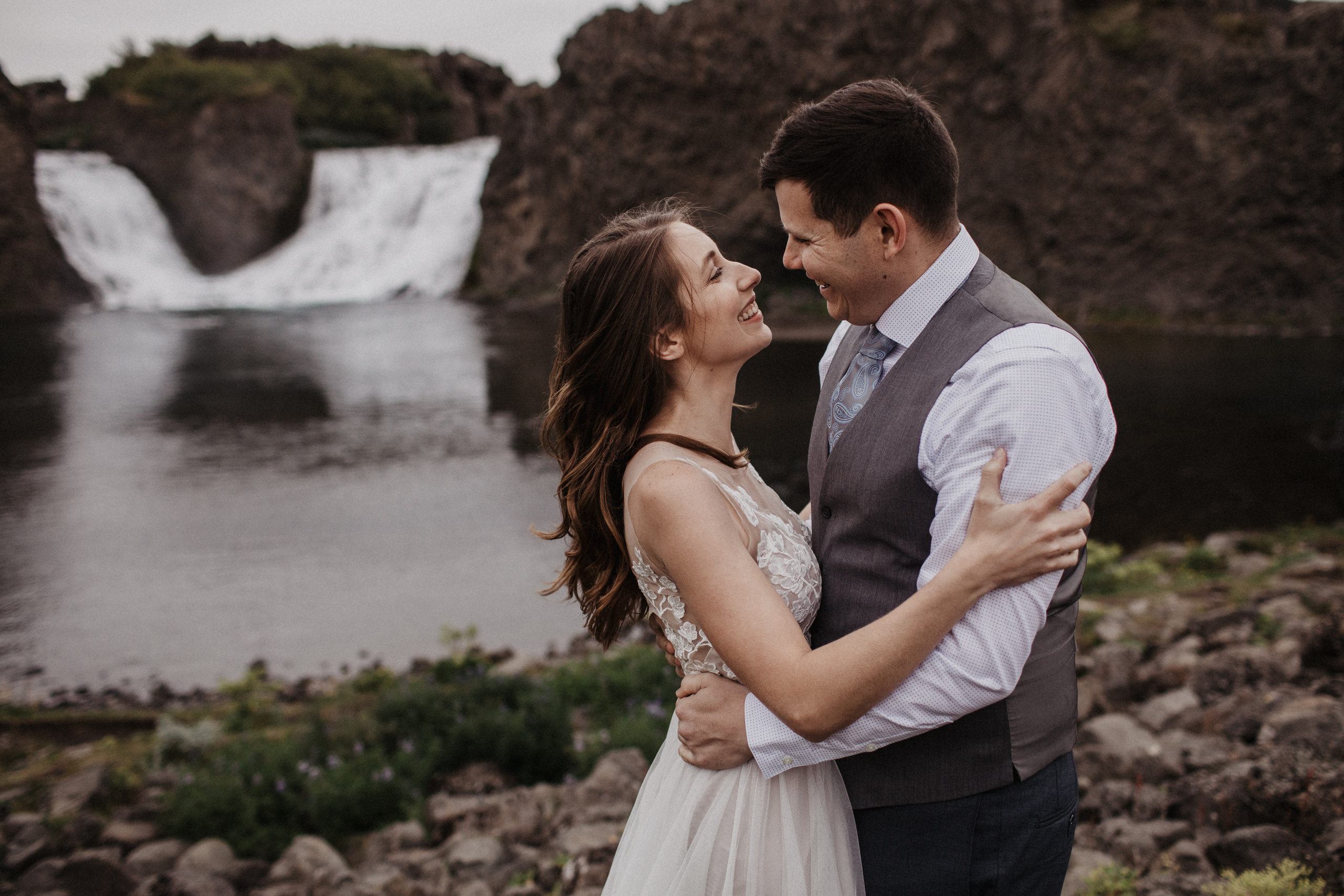 Midnight sun elopement at Haifoss in Iceland. Iceland elopement photo and video | Nikolaichik Photo