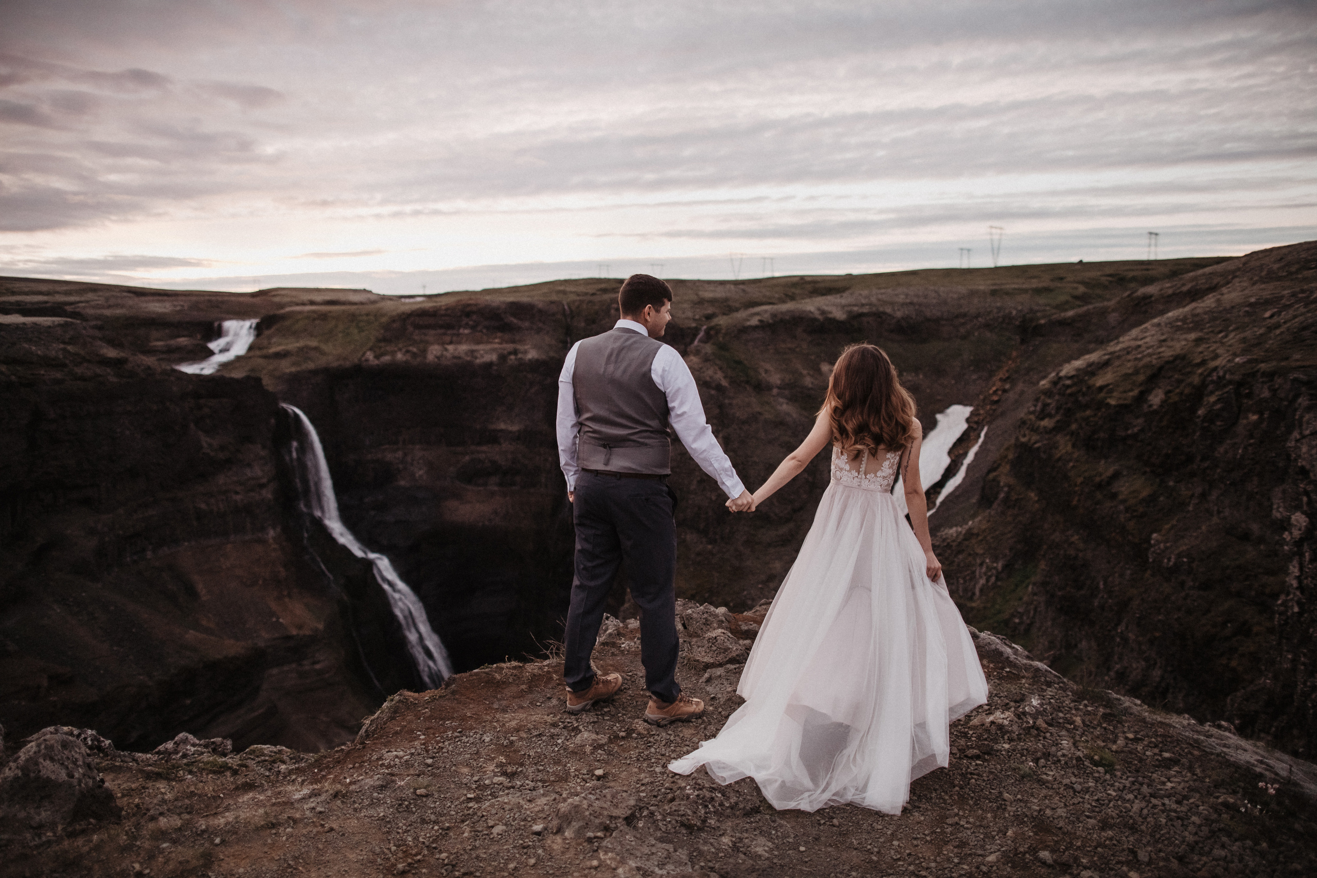 Midnight sun elopement at Haifoss in Iceland. Iceland elopement photo and video | Nikolaichik Photo