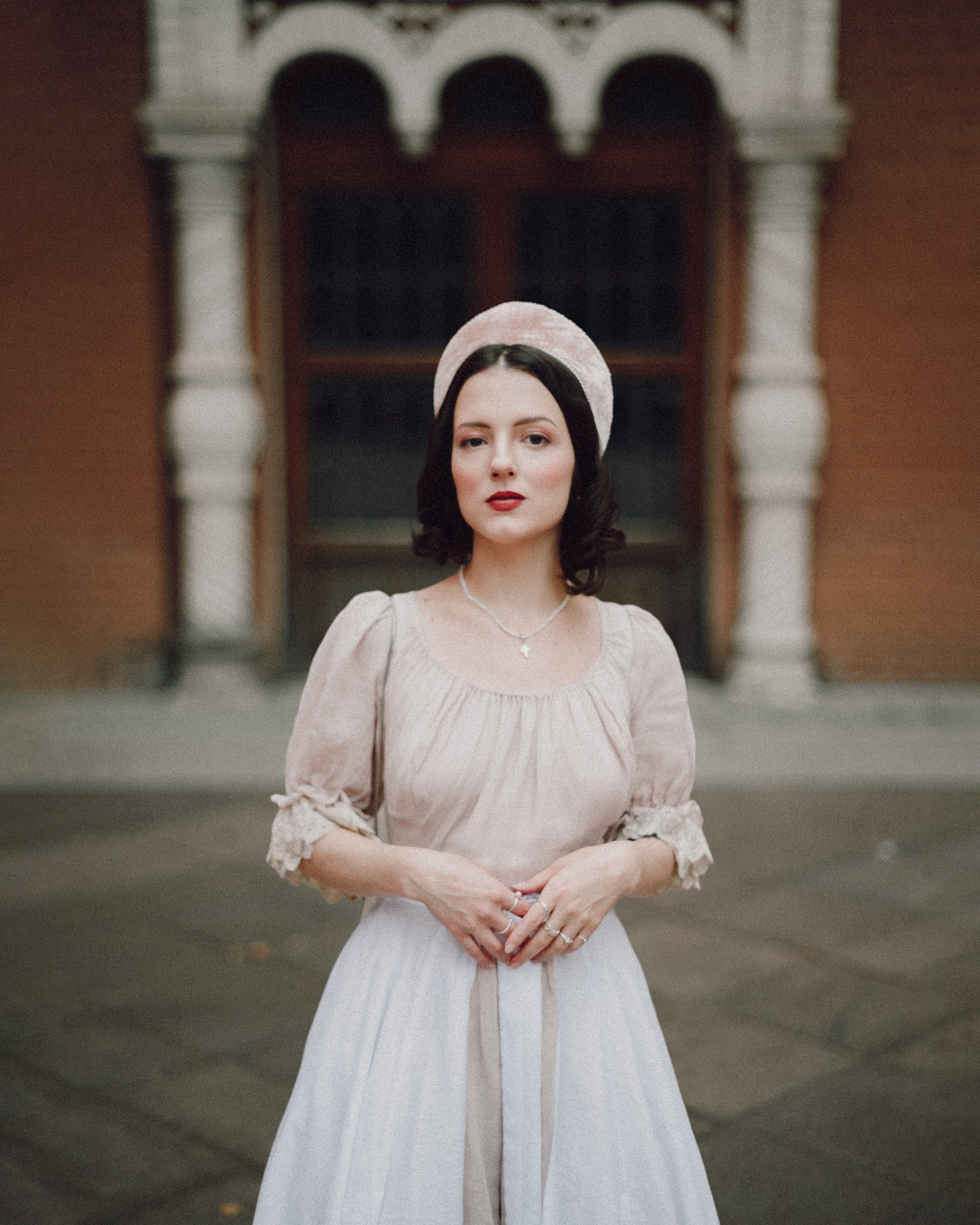 Slavic folklore shoot in traditional headwear and white dress. Moth & Moss Photography