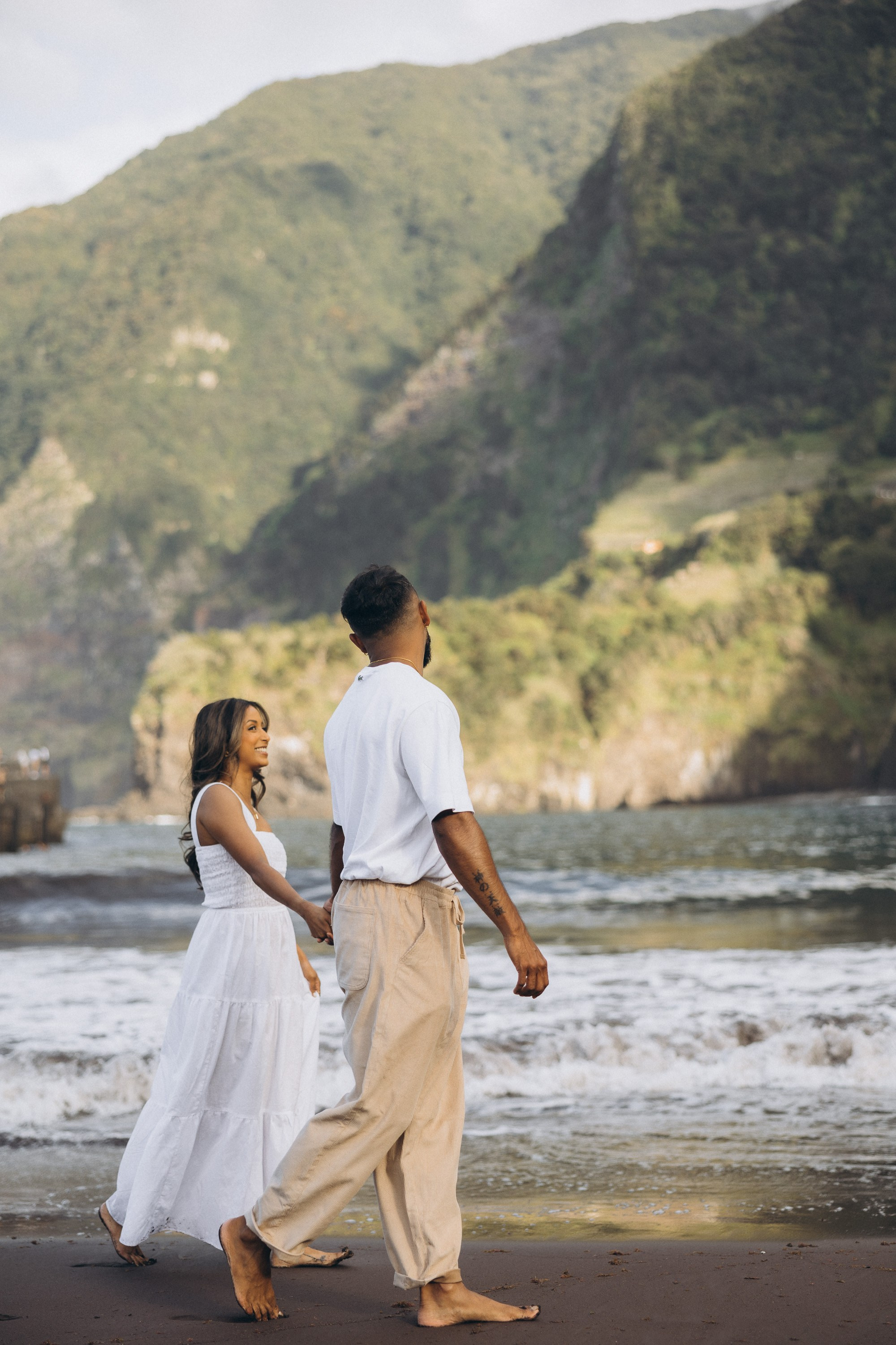 Proposal at Seixal Beach, Madeira – romantic engagement by the ocean, capturing intimate moments on the black sand shore