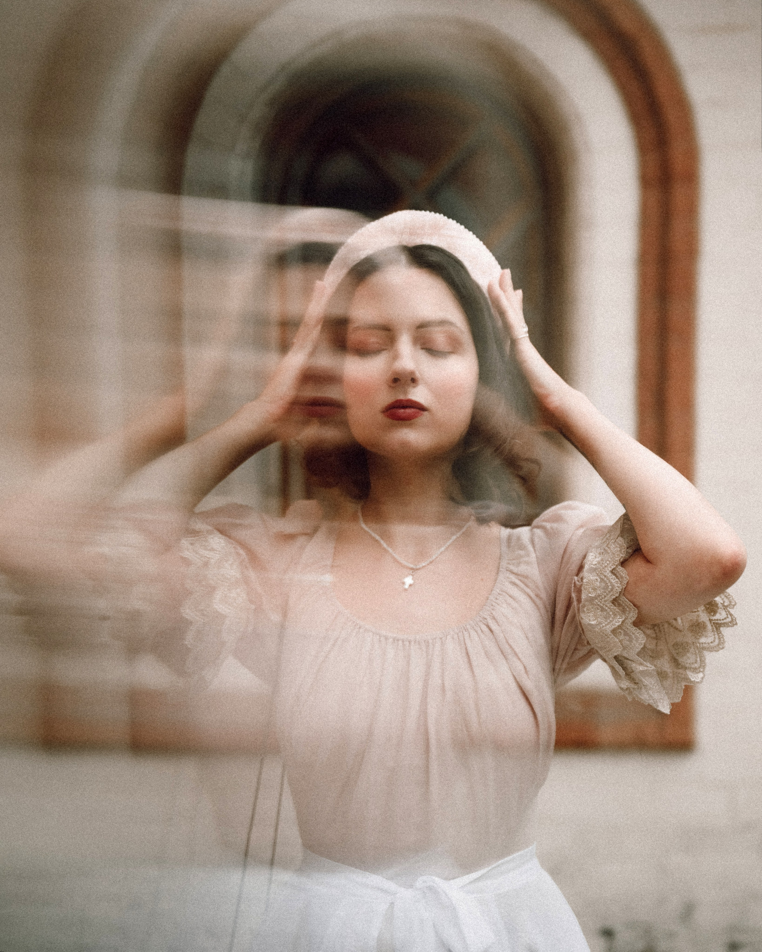 Slavic folklore shoot in traditional headwear and white dress. Moth & Moss Photography