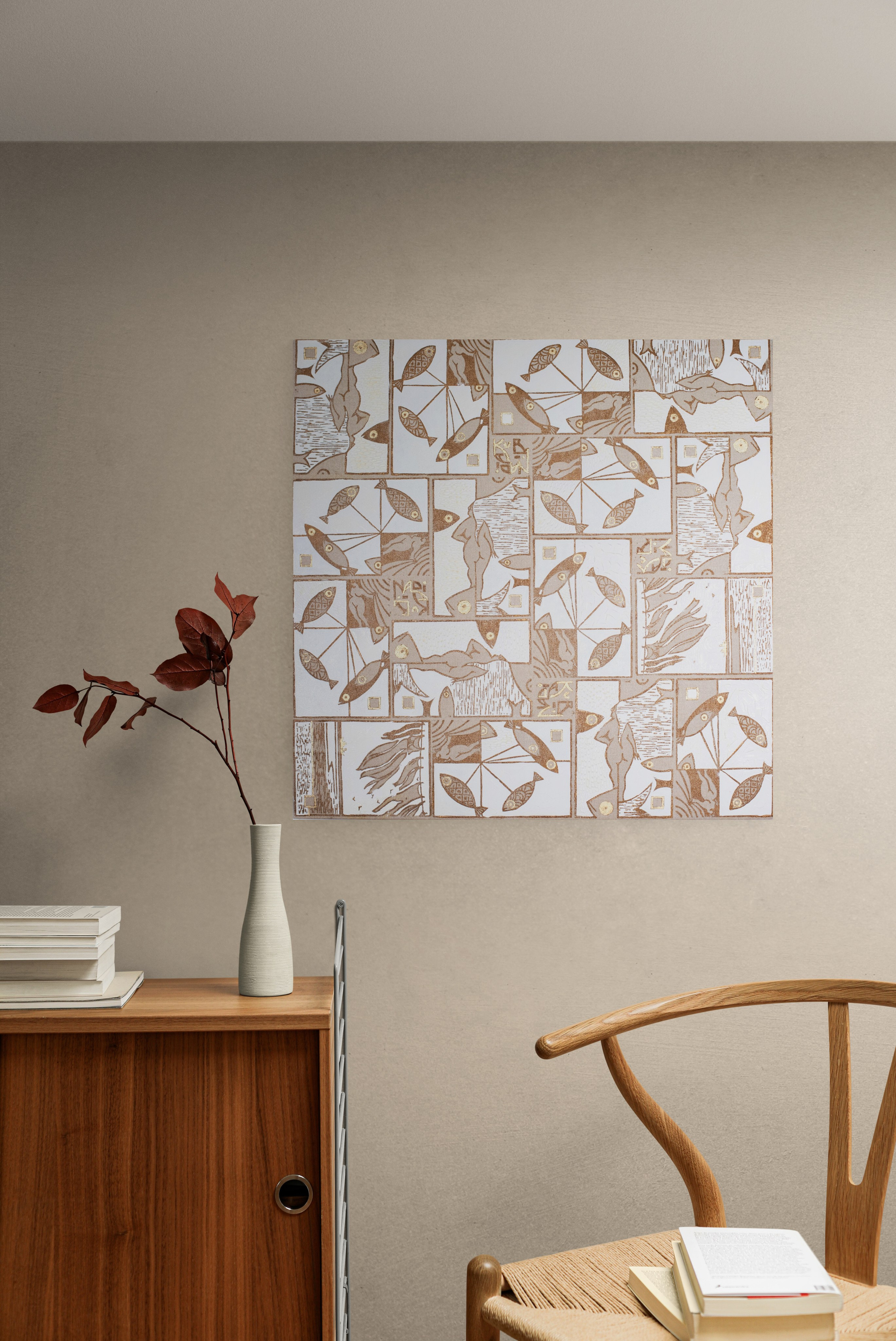 «Marina» Tecnica mista, stampa su tela, olio su tela 70×70 cm. Nadia Kuprina. Artist