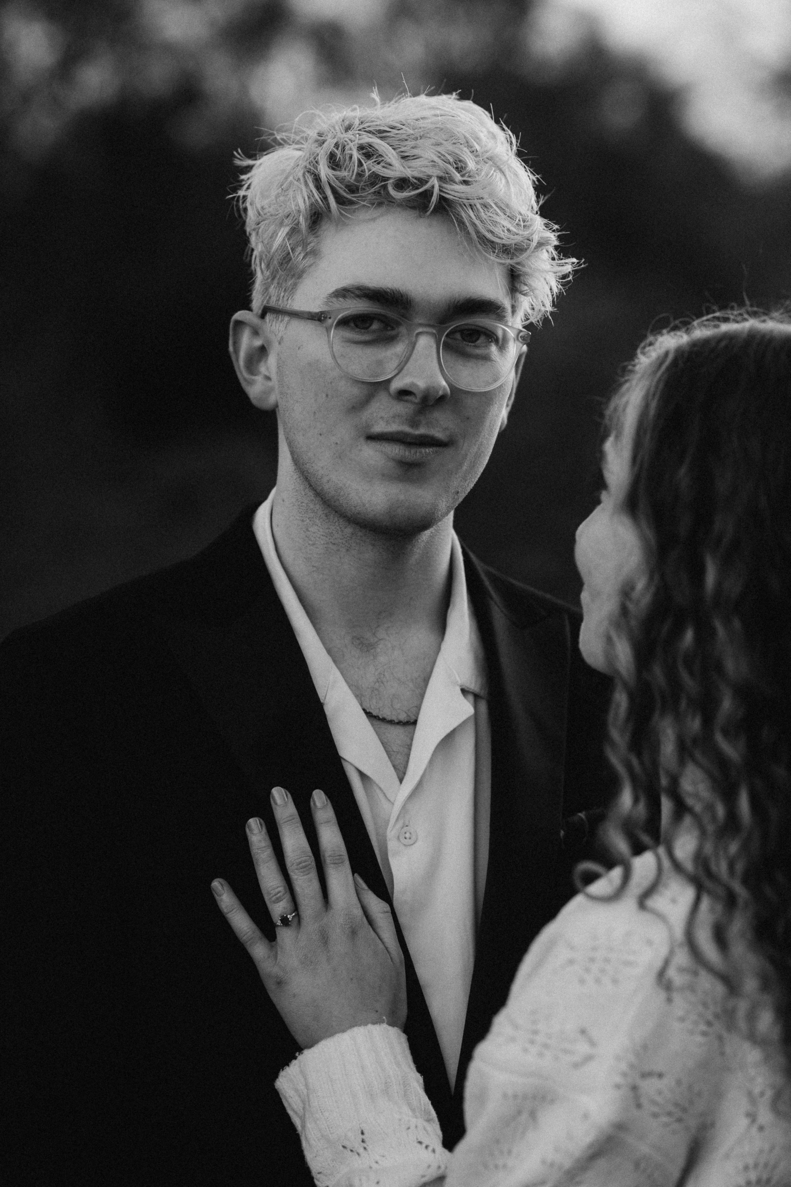 black and white portrait of the groom
