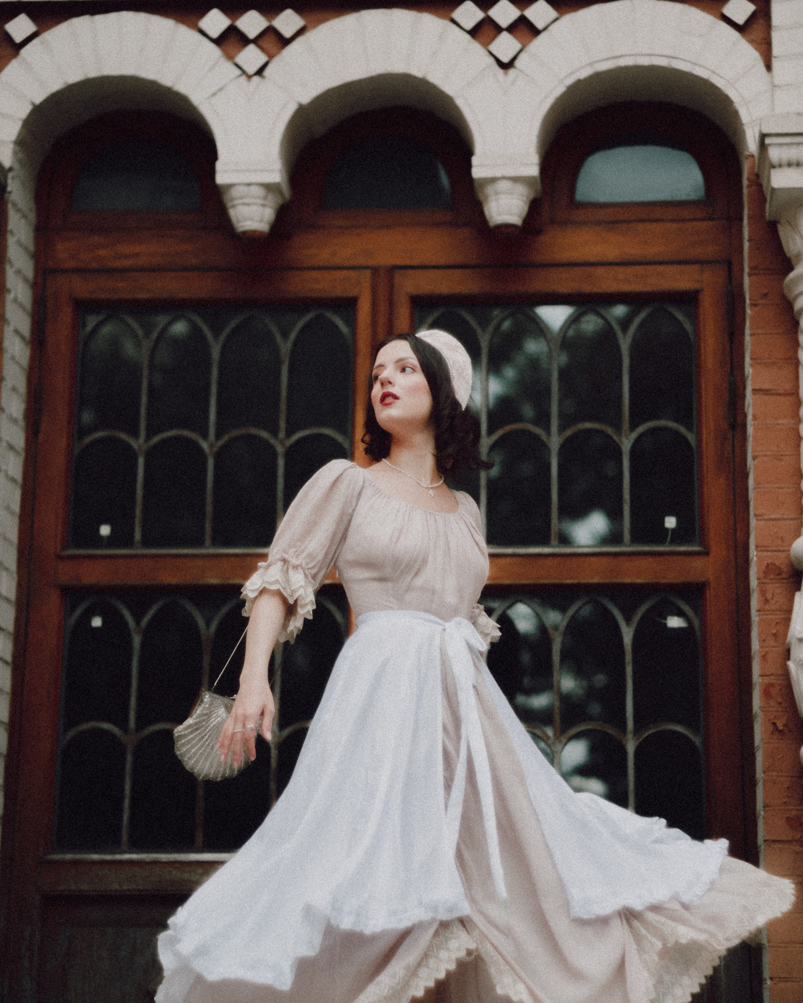Slavic folklore shoot in traditional headwear and white dress. Moth & Moss Photography